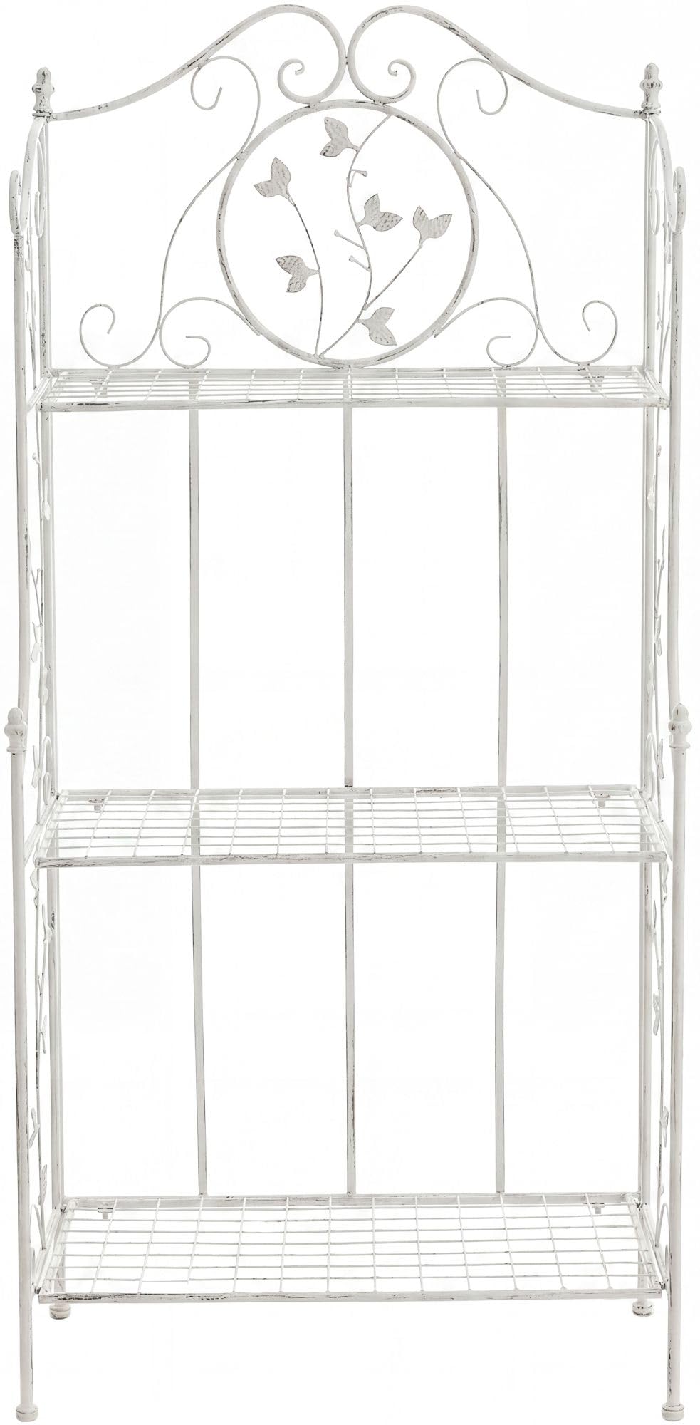 CLP Estanteria de pie Plegable Reus, Estante Escalonado Estilo Rustico, estanteria para Plantas de Metal, compacta para Interior y Exterior, Color:Blanco Envejecido