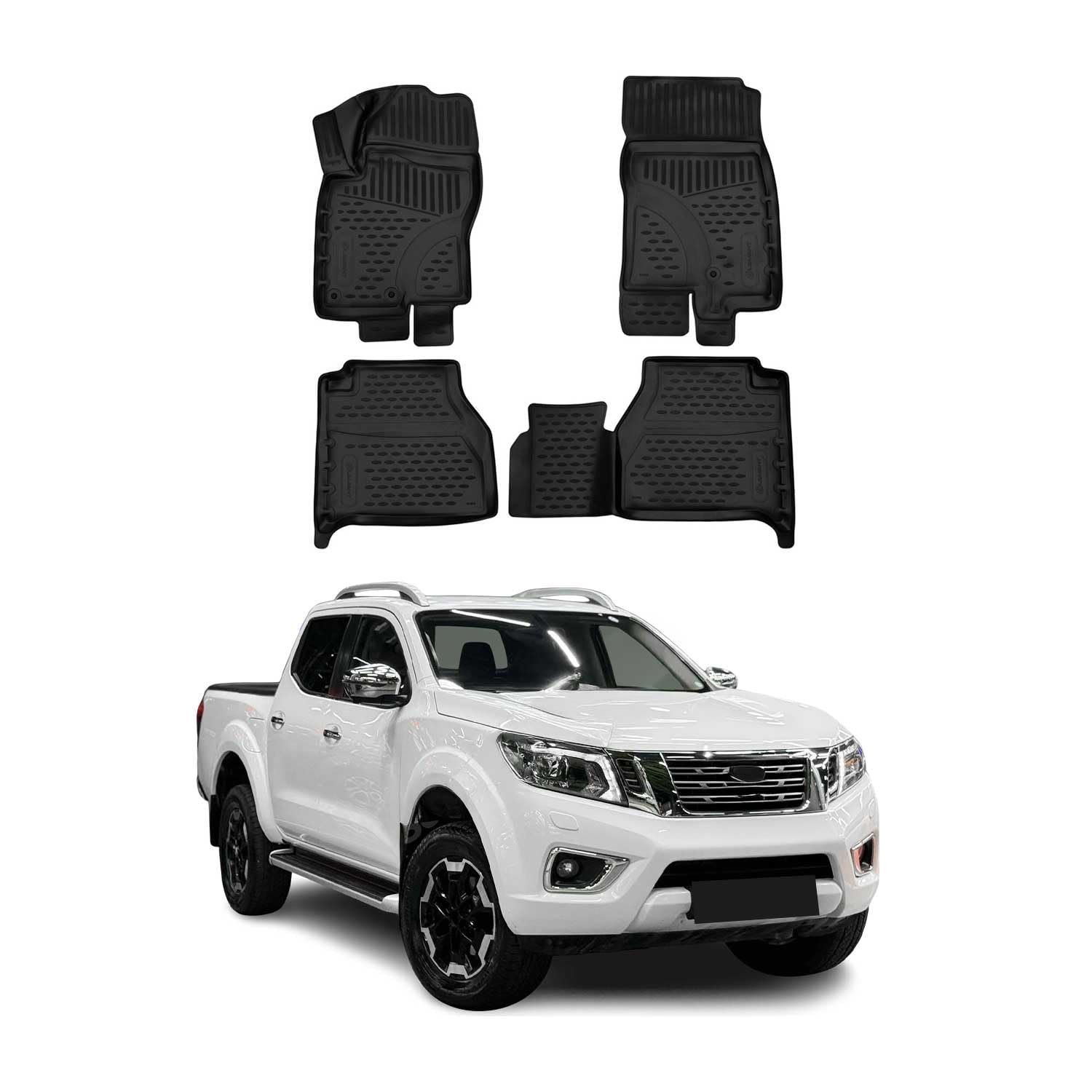 OMAC Floor Mats for Nissan NP300 Navara 2016-2020 Car Mats All Weather 3D Custom Fit Rubber Mat Waterproof Odorless TPE Floor Liners Laser Measured Non-Slip (Black)