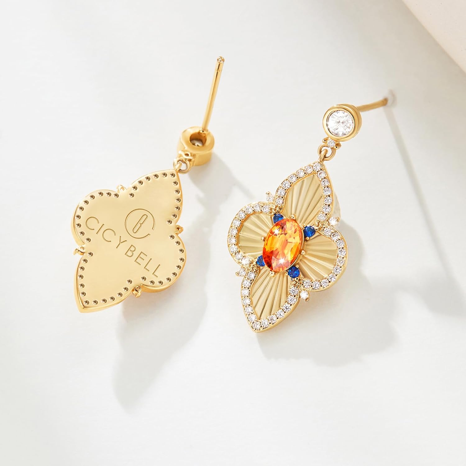 Cicy Bell Four Leaf Clover Dangle Earrings for Women Lucky 18k Gold Plated Cubic Zirconia Trendy Drop Earrings Jewelry Gift - Image 3