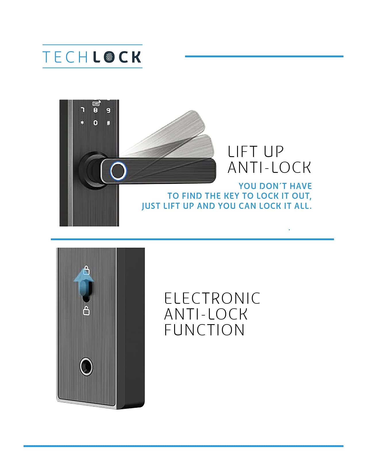 Tech Lock Fingerprint Door Lock Bluetooth Smart Door Lock with Keyless Entry Capability