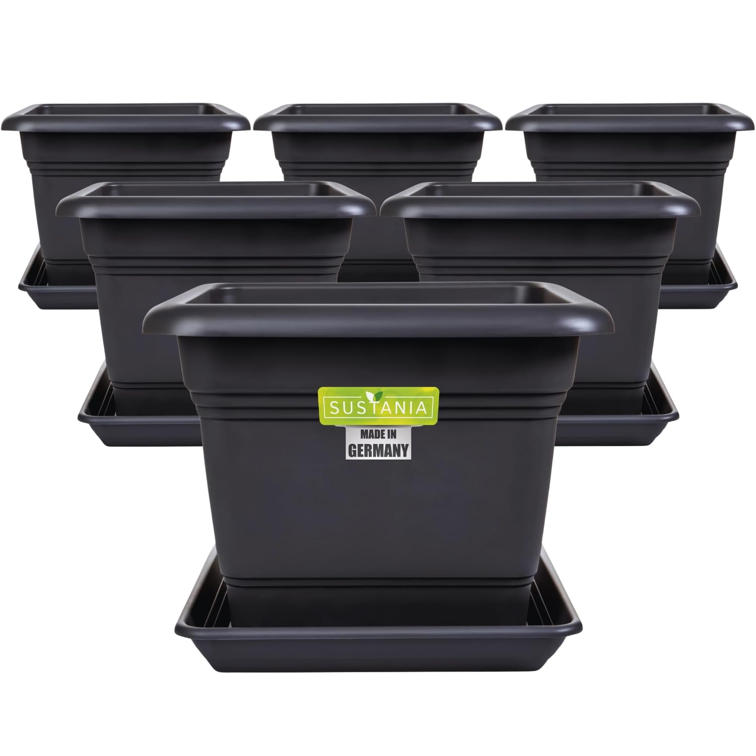 6er Set Blumenkübel Groß Außen 40x40cm Pflanzkübel Blumentopf Anthrazit Premium PP-Kunststoff Made in Germany mit Untersetzer