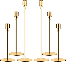 حوامل شموع طويلة مستدقة باللون الذهبي لديكور المنزل وحفلات الزفاف والعشاء والحفلات والذكرى السنوية، تناسب شموع سميكة 1.9 سم وشموع ليد من كيو فاندبين، مجموعة من 6 قطع