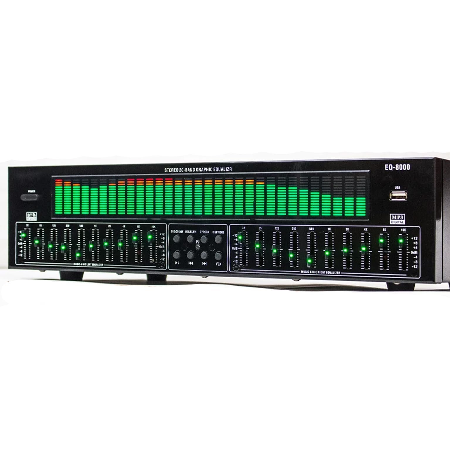 Égaliseur graphique numérique 31 bandes Hi-Fi avec affichage du spectre LED, Bluetooth, lecture USB, réduction du bruit, 12 modes de rythme pour home cinéma, audio de voiture et studio professionnel