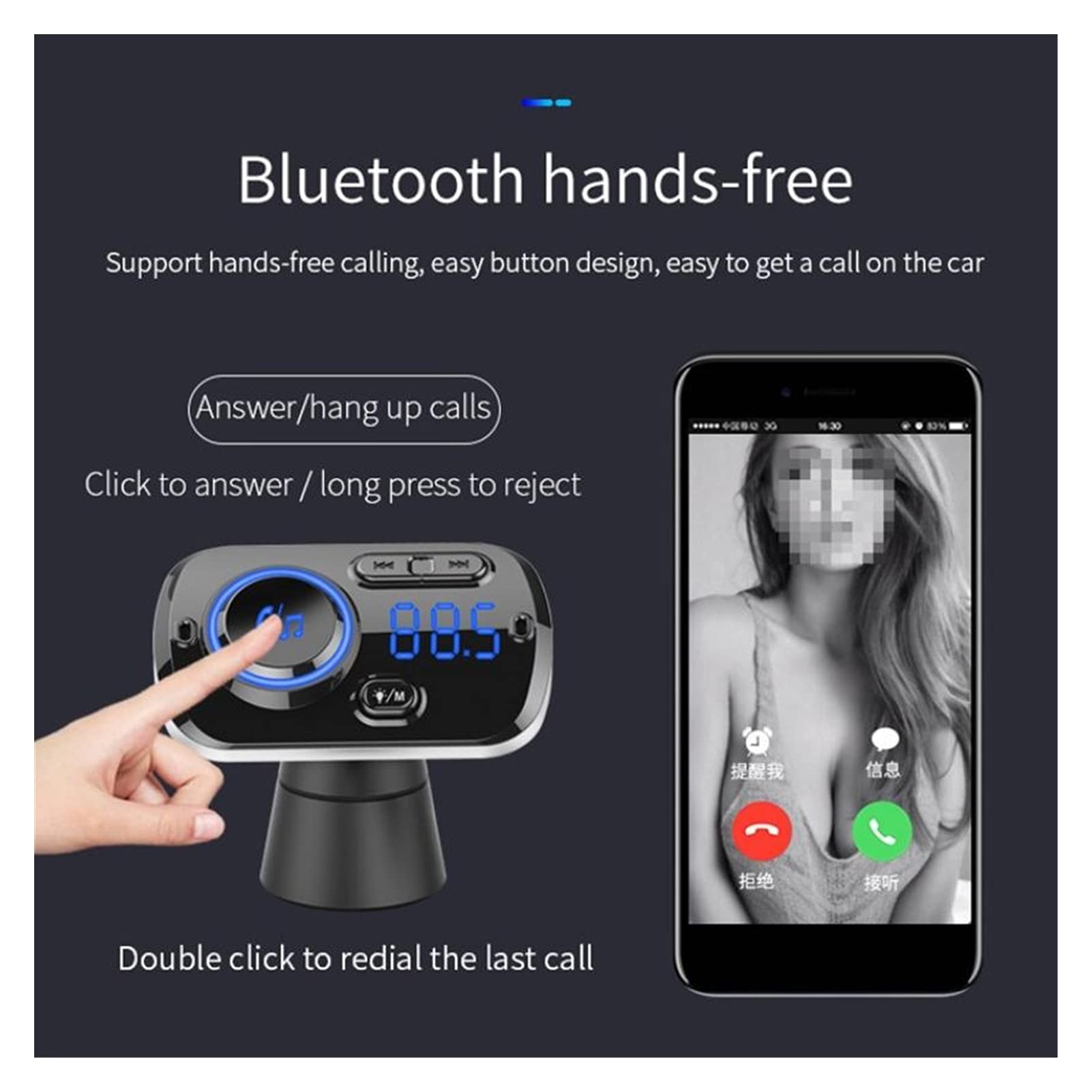 Adaptador de Audio Bluetooth Modulador de transmisor de Radio Bluetooth 5.0 FM Transmisor inalámbrico Dual USB con QC 3.0 Auto MP3 Jugador FM TF Tarjeta