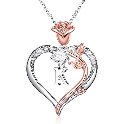 STORUP Christmas Gifts for Women Teen Girls - Rose Heart Initial Necklaces for Women Stocking Stuffers for Teen Girls Jewelry Birthday Christmas Gifts for Mom Wife Grandma Sister Daughter Her