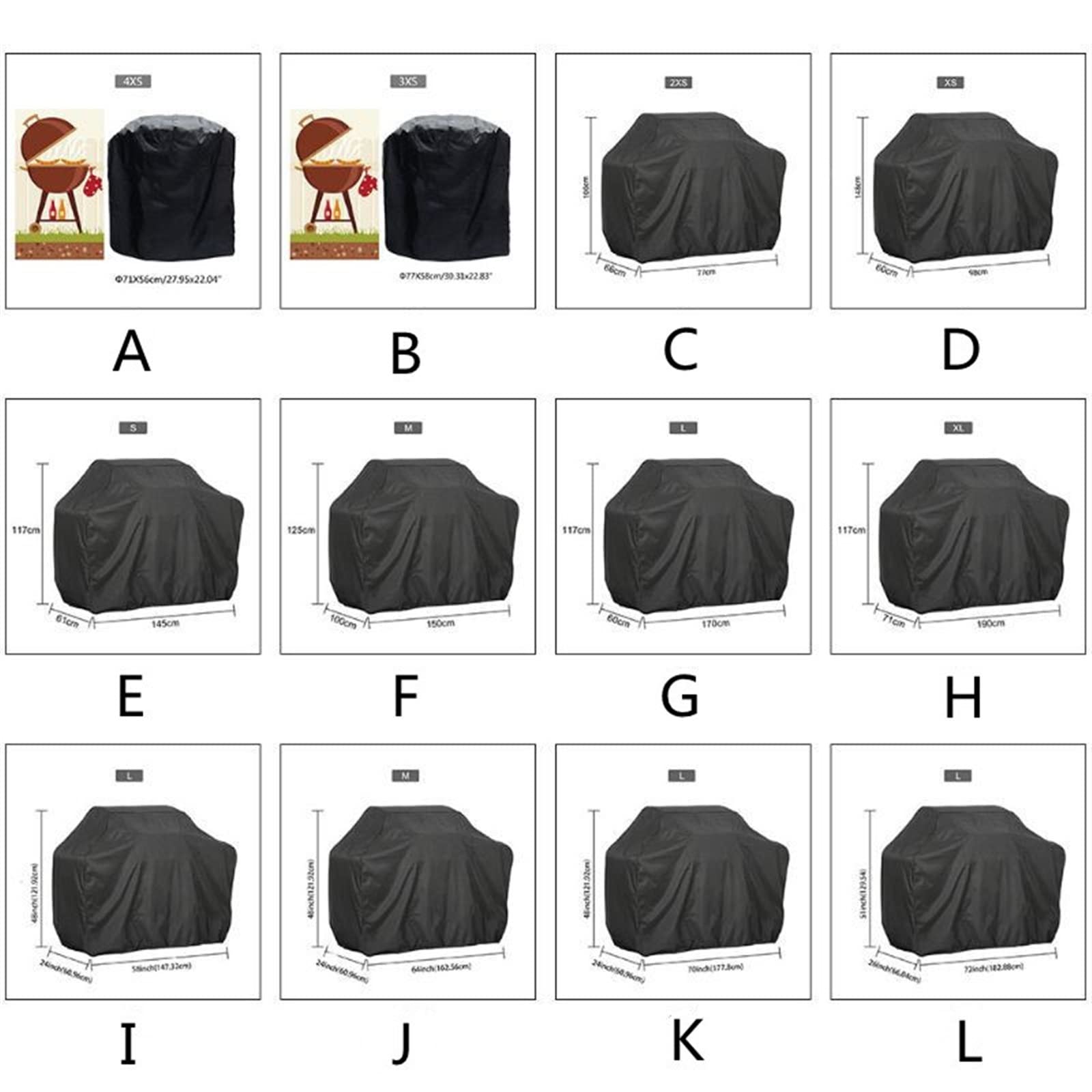 IWBR Wodoodporna osłona grilla przeciwpyłowa osłona ochronna na zewnątrz Heavy Duty Charbroil osłona grilla Czarna okrągła prostokątna osłona grilla (Color : M)
