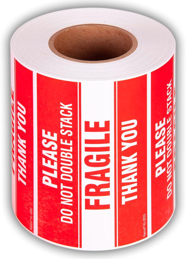 Kenco 3" X 5" Please Do Not Double Stack Fragile Thank You Stickers for Shipping and Packing - 500 Labels Per Roll (5 Pack)