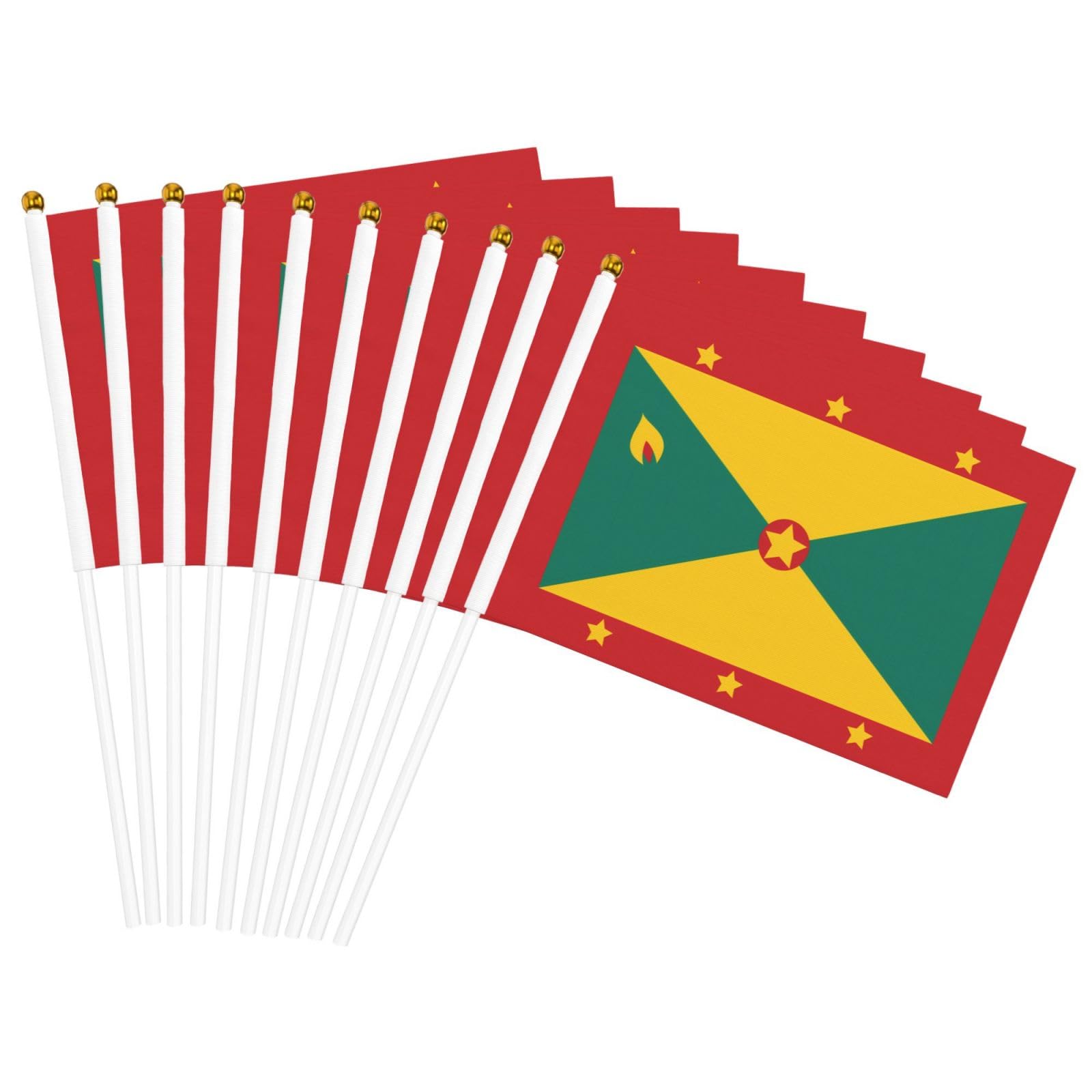 Flag of Grenada Double-Sided Hand Waving Flag 14x21cm Ten Piece | Mini Stick Flag for Sports & Party