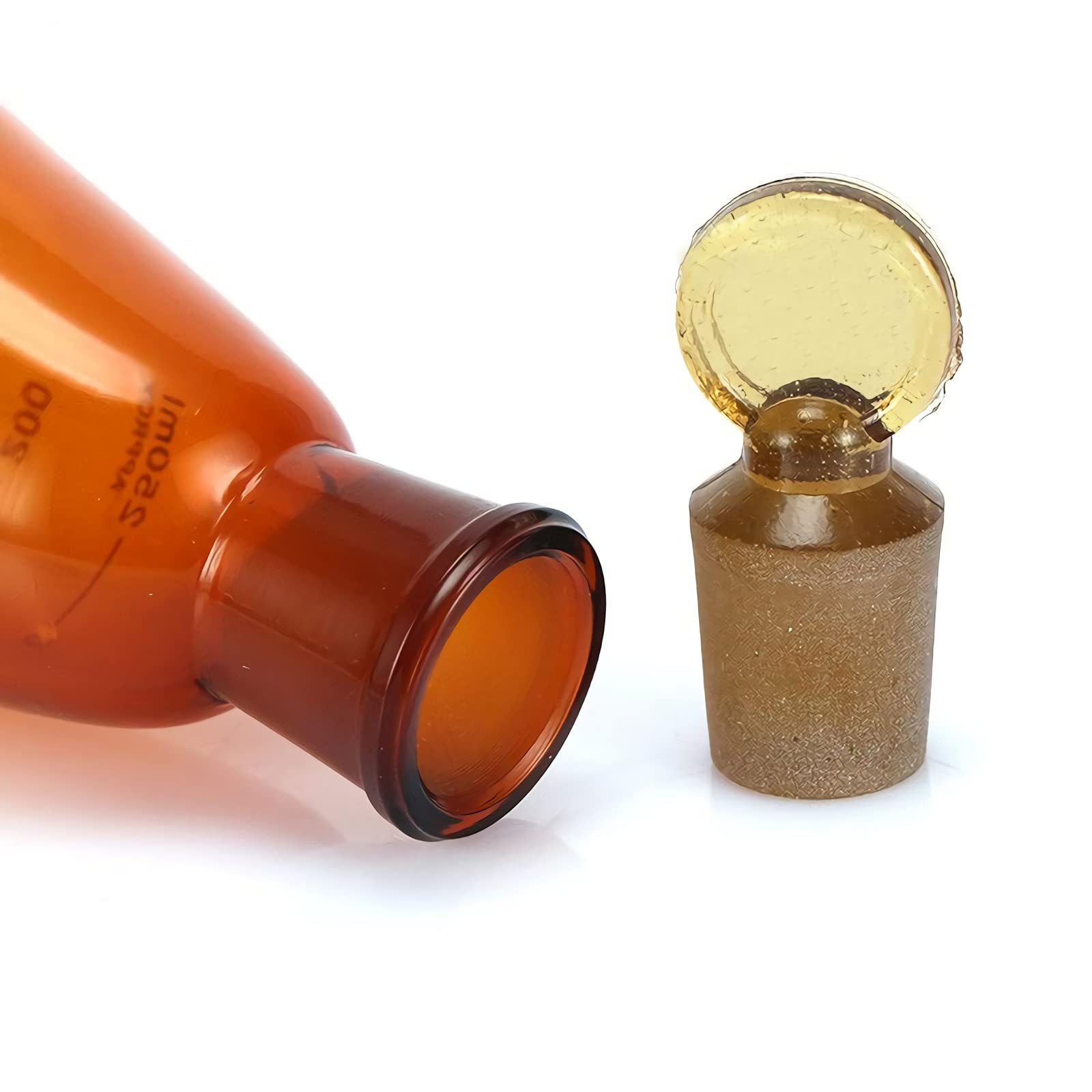 Matraz Erlenmeyer de vidrio, matraz de laboratorio ámbar, vaso triangular de boca de molienda con tapón, cristalería graduada, para experimentos científicos 500 ml (250 ml)