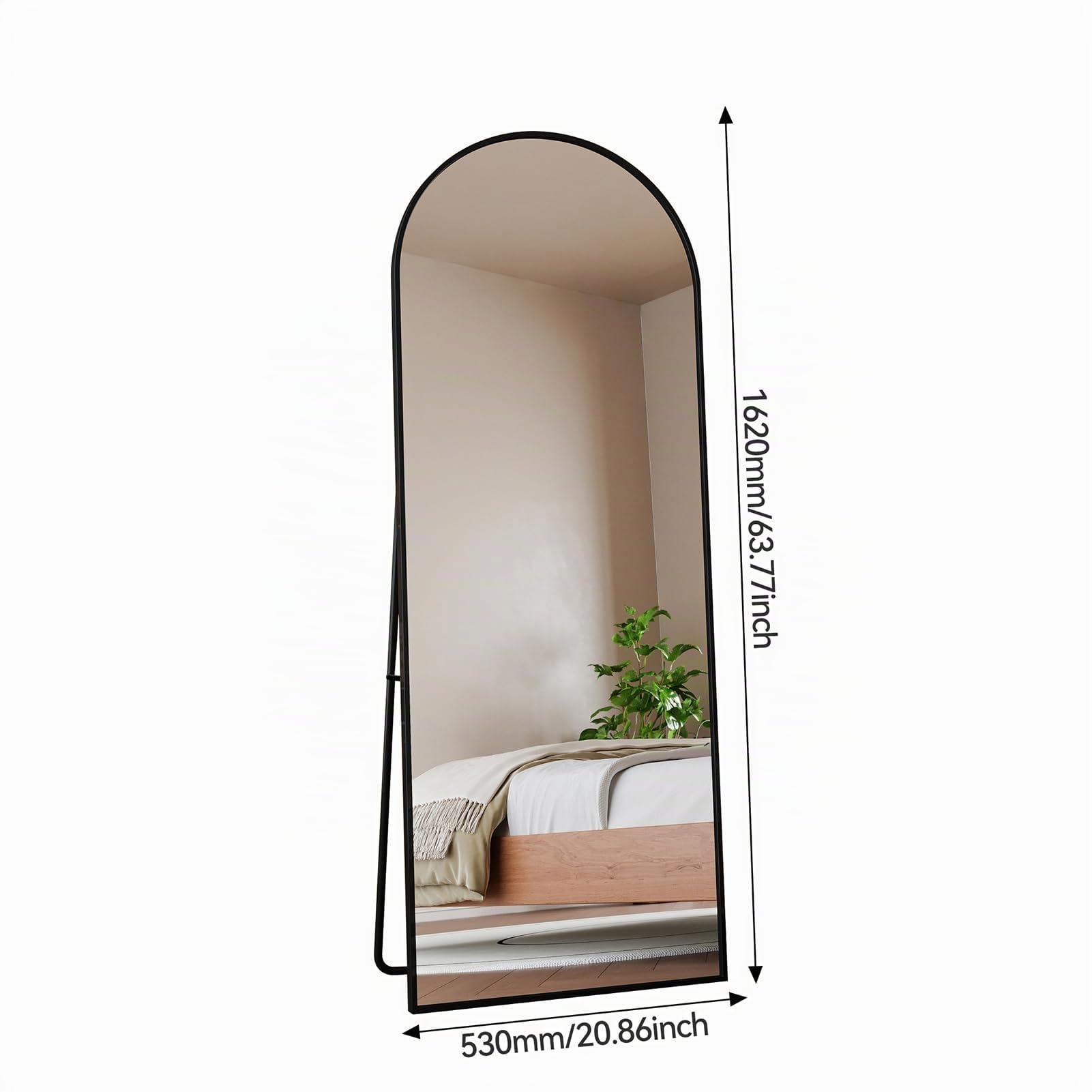 Ganzkörperspiegel 162 x 53 cm Standspiegel/Wandspiegel, Bogenspiegel mit Aluminiumrahmen, Ankleidespiegel für Schlafzimmer,Wohnzimmer, Schwarz