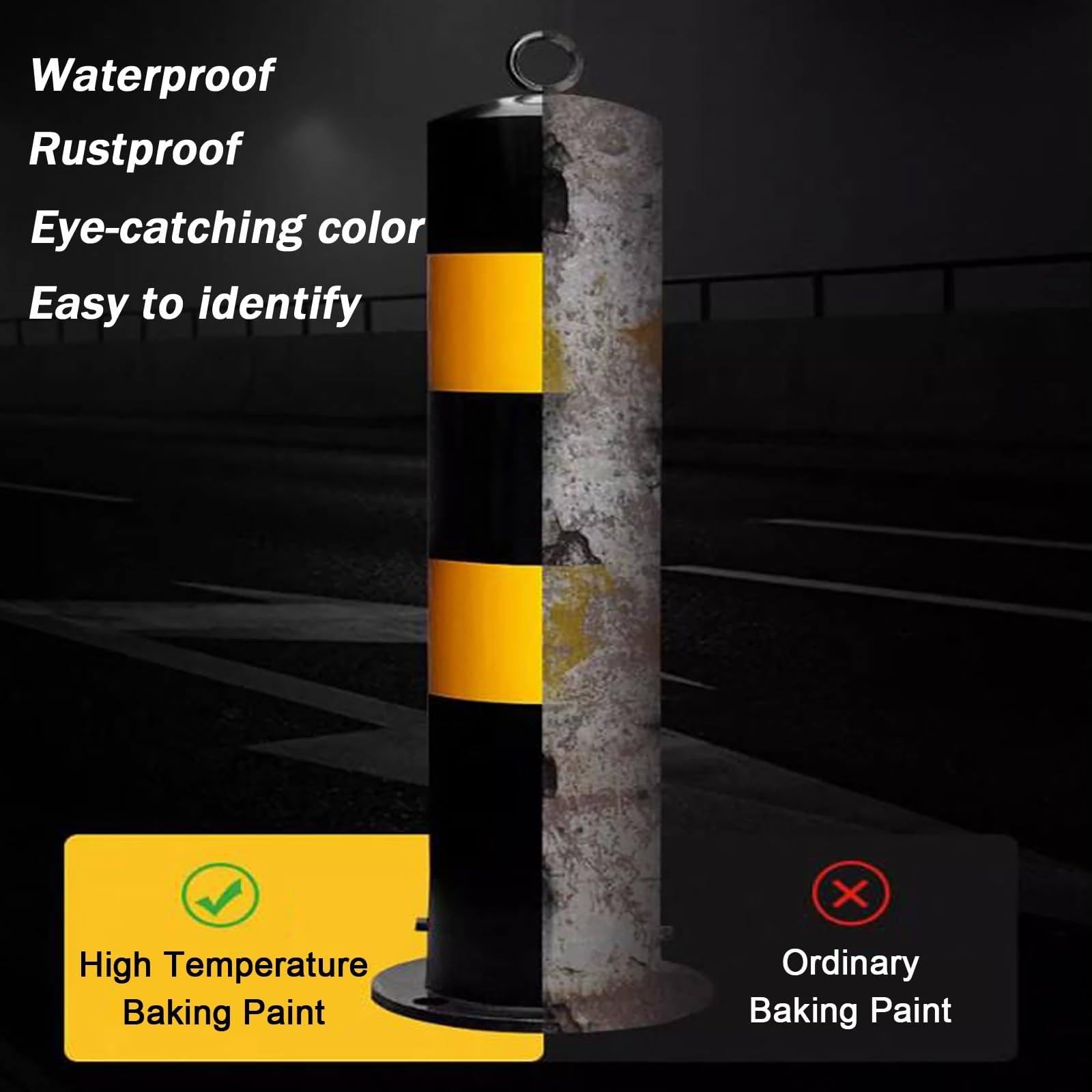 Generico Dissuasori di Sicurezza Stradale in Acciaio da 50 cm - Confezione da 2 Barriere di parcheggio Nere con Nastro Riflettente per Alta visibilità e Protezione - Blocca-Strada Esterni Resistenti