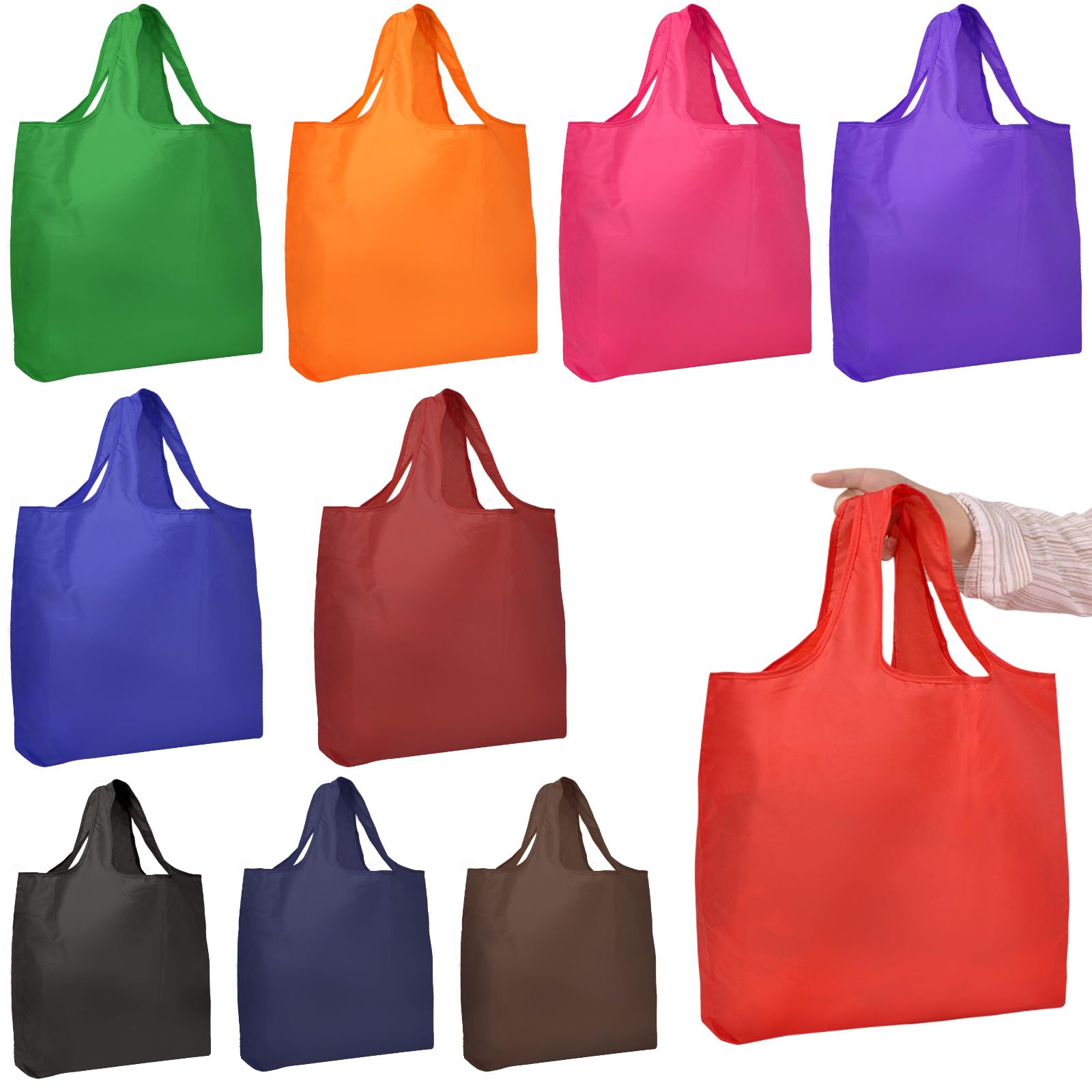 Lzerking Reusable Grocery Bags 10 Pack Reusable Grocery Bags Foldable Durable Nylon Bags Shopping Bags for Groceries with Handles Washable Heavy Duty Polyester, 10 Colors