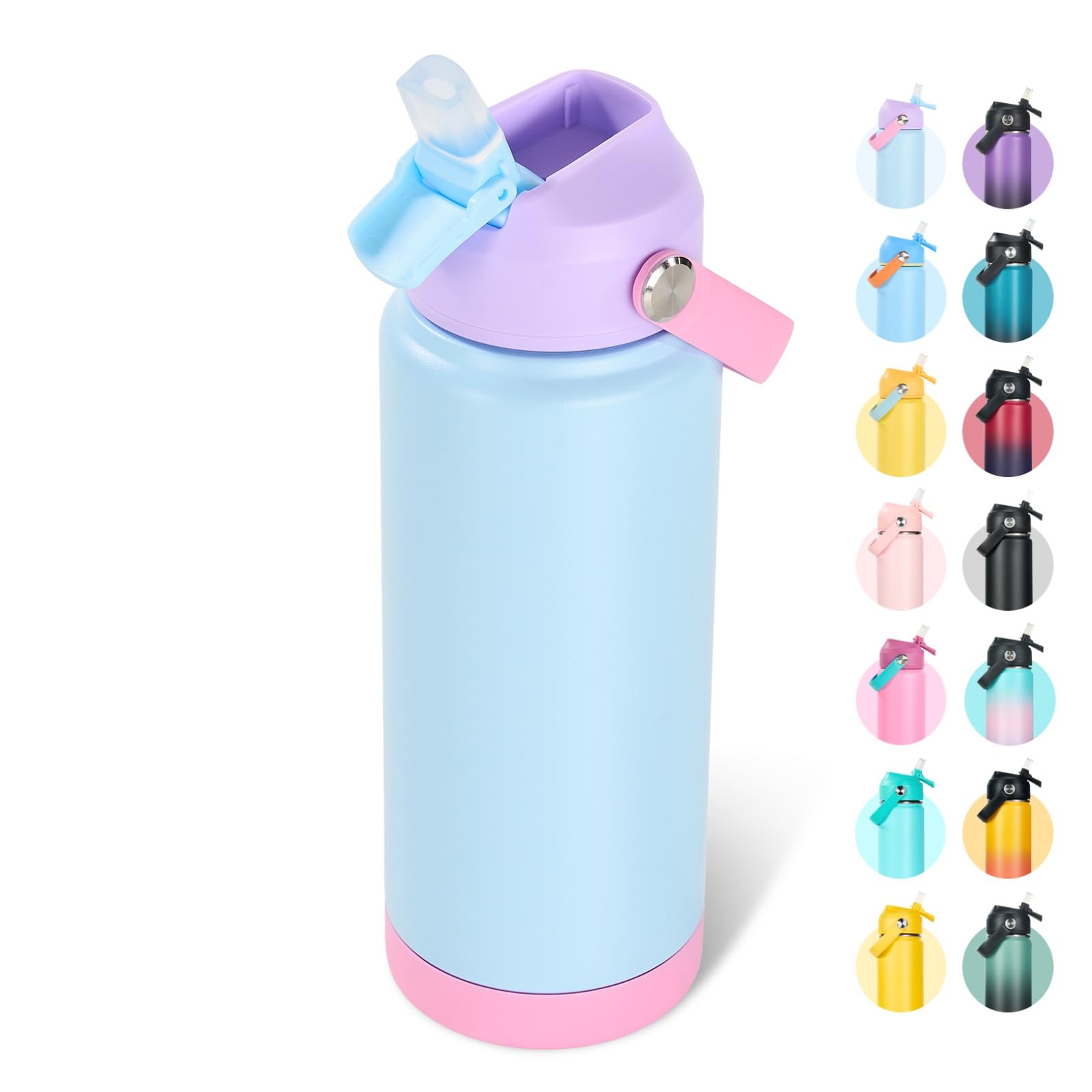 Fijinhom 24oz Insulated Stainless Steel Water Bottle, Wide Mouth Double Wall Vacuum, Silicone Straw, Sweat & Leak Proof, BPA Free Insulated Water Flask for Travel, Keep Cold 24h Hot 12h, Light Purple Light Purple 24 Ounces