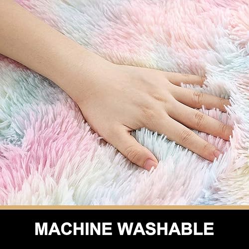 Miniatura 4 de Alfombra redonda esponjosa para habitación de niños y niñas, alfombra circular peluda de 3.3 pies para dormitorio de adolescentes, alfombra peluda
