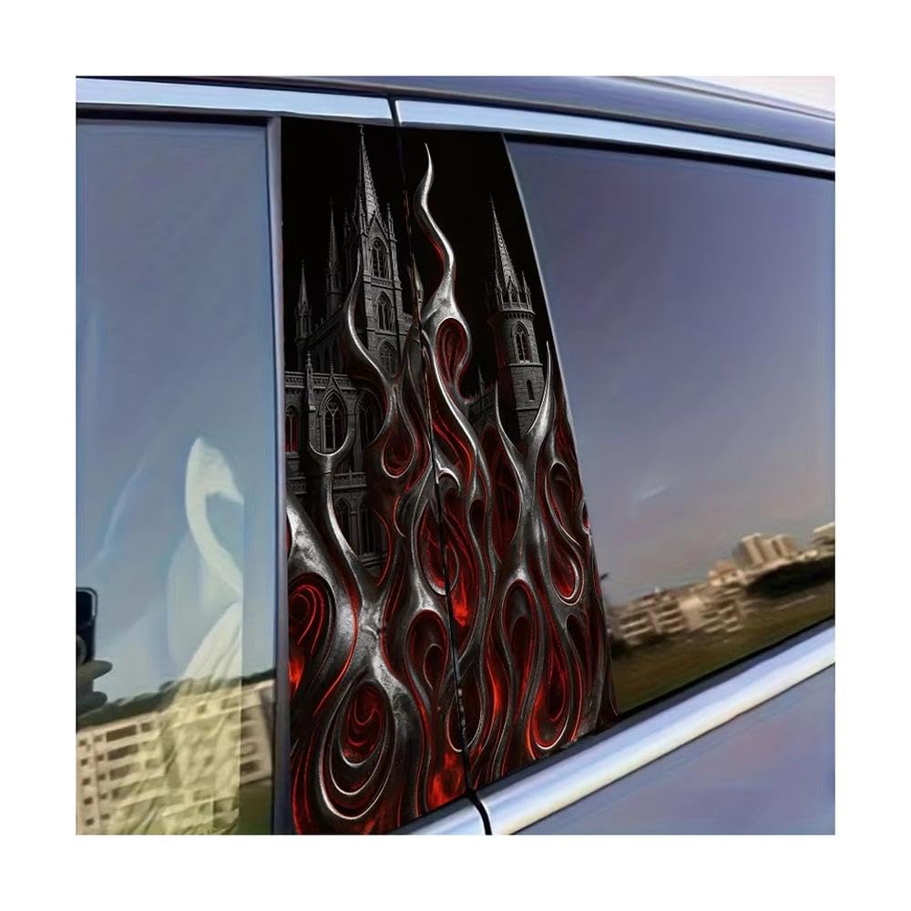 Decorative Items 2 PCS Car Window Pillar Stickers Flaming Architecture Glossy Material Protective Film