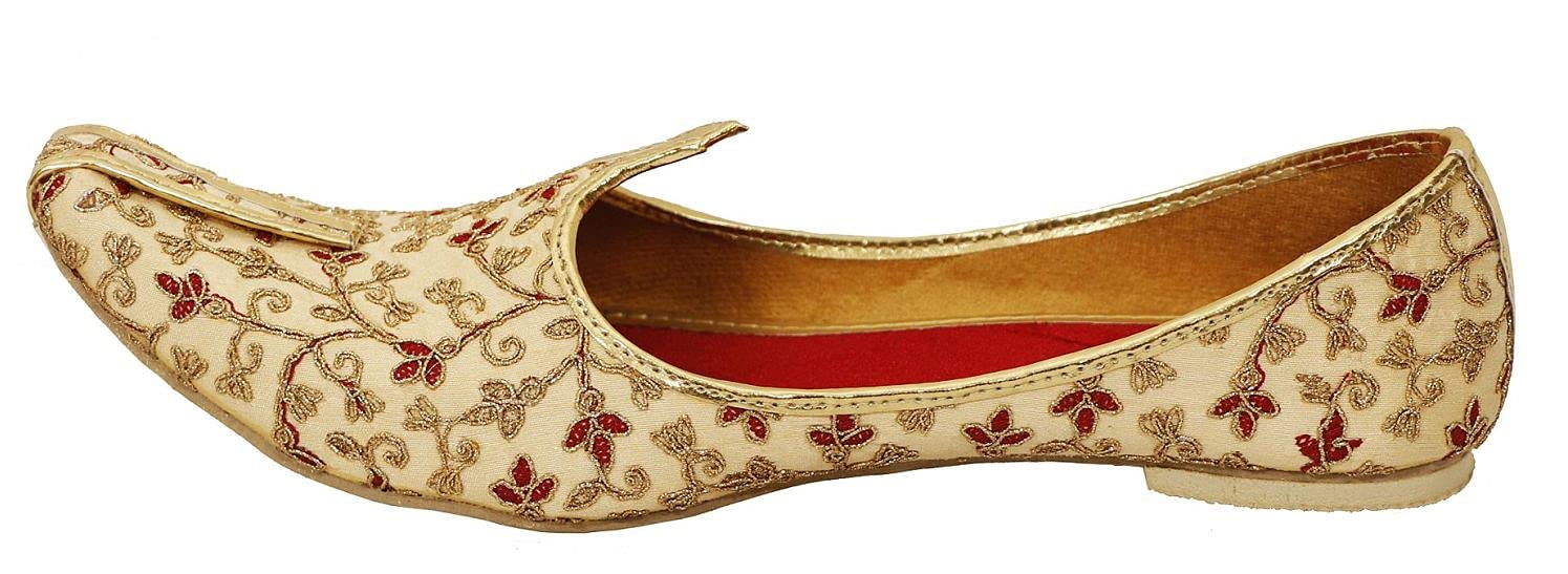 DEEUCO Men's Ethnic Embroidery Golden Wedding and Sherwani JMojari, Jutti, 9 2