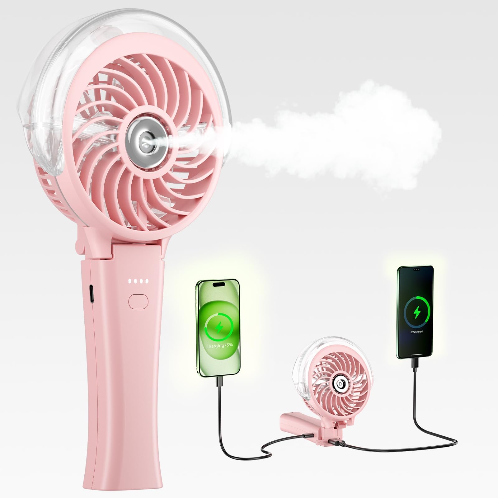 HandFan 4000mAh Misting Fan with Portable Charger, 50ml Water Tank, Rechargeable Handheld Personal Mister-Fan, Spray Water Mist-Fans, Foldable Electric Hand Fans for Beach Travel Outdoors