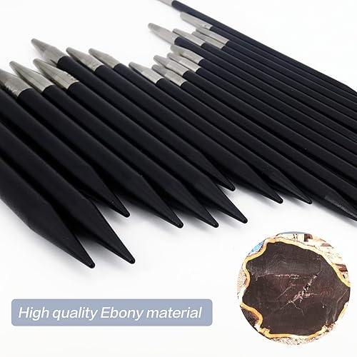 Miniatura 5 de Ruidi Juego de agujas de tejer de lazo intercambiable redondo de ébano de 10 pares