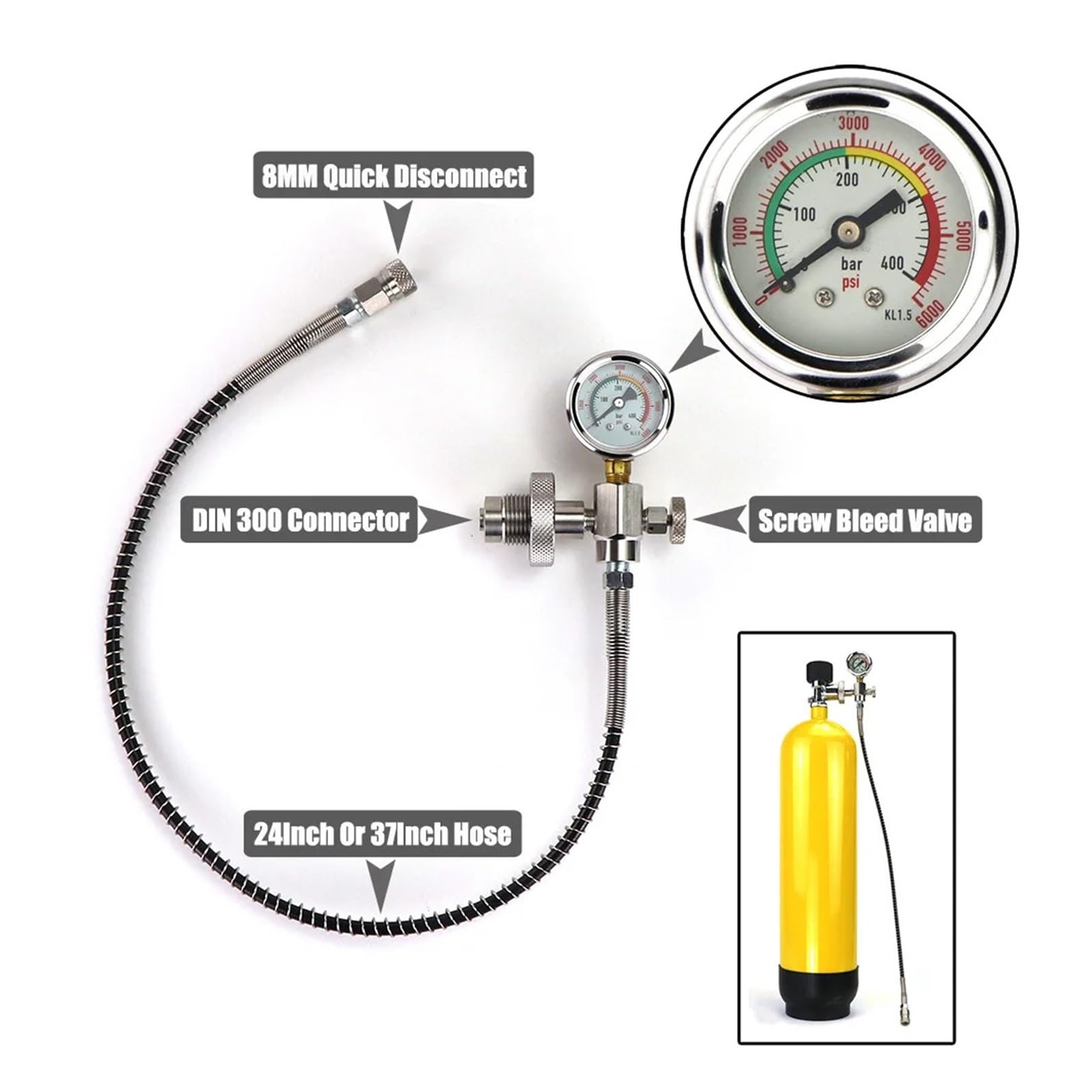 DIN300 Adapter 5/8 Britischer Rohrverbinder Nenndruck 300Bar(400Bar Gauge-37Inch)