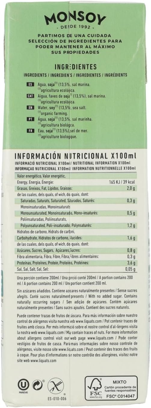 Pack 6ud Bebida Soja BIO Monsoy, 1L - Imagen 4