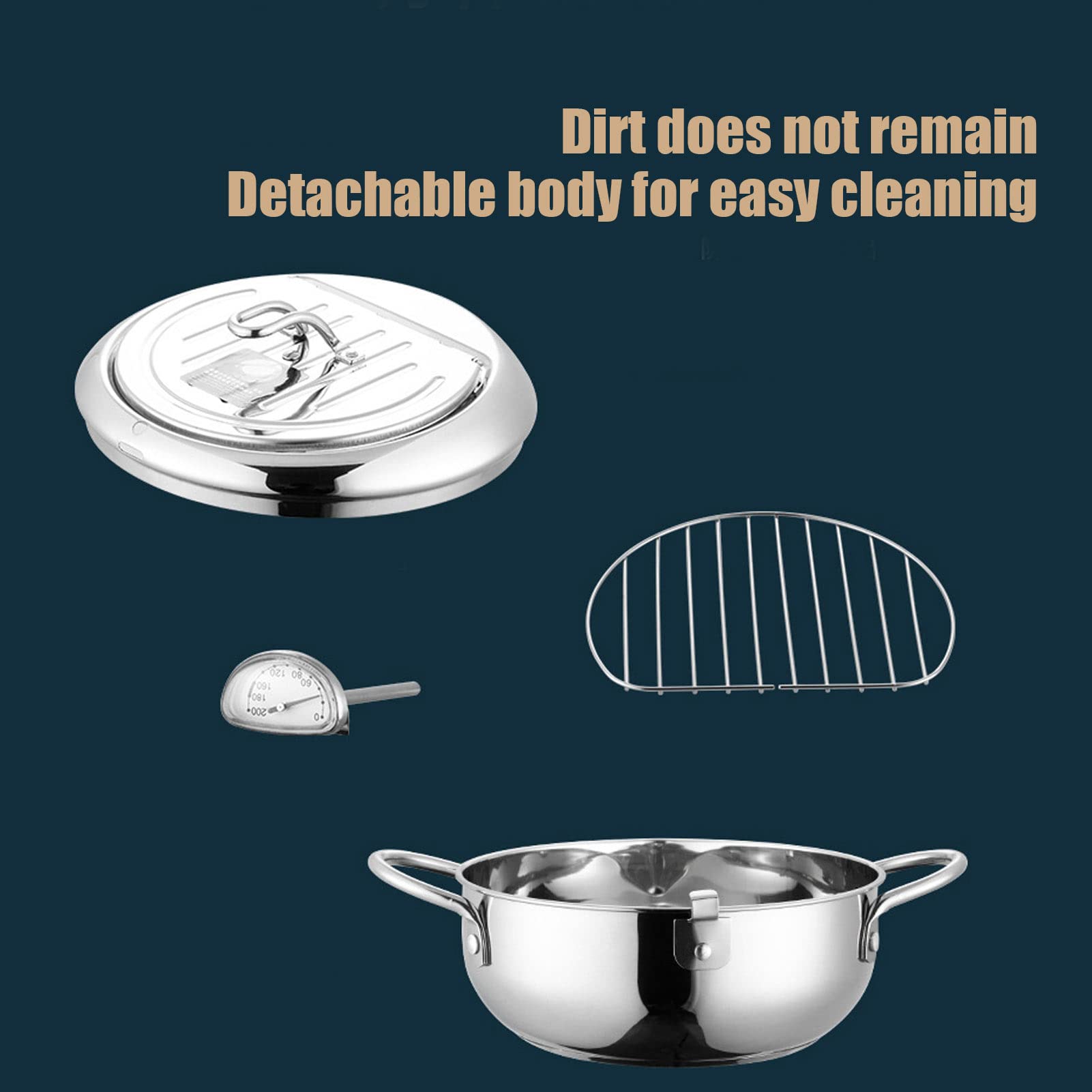 Friteuse En Acier Inoxydable Avec Thermomètre Et égouttoir | Tempura, Frites, Ailes De Poulet | Compatible Gaz, Induction, électrique | Modèle S 20 Cm (2,2 L) Ou L 24 Cm