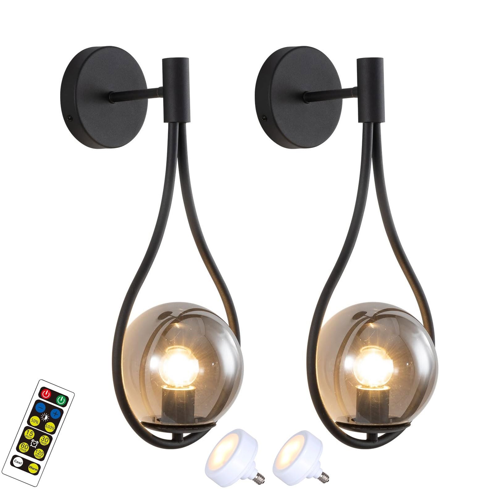 SMCCYYSD Wall Lamp Modern Black Glass Sconces 2Pack Retro Globe Indoor Hallway Mounted Water Drop Hanging Bedside Lighting Fixture for Bedroom Living Room (Size : Black+Gray 2pack)