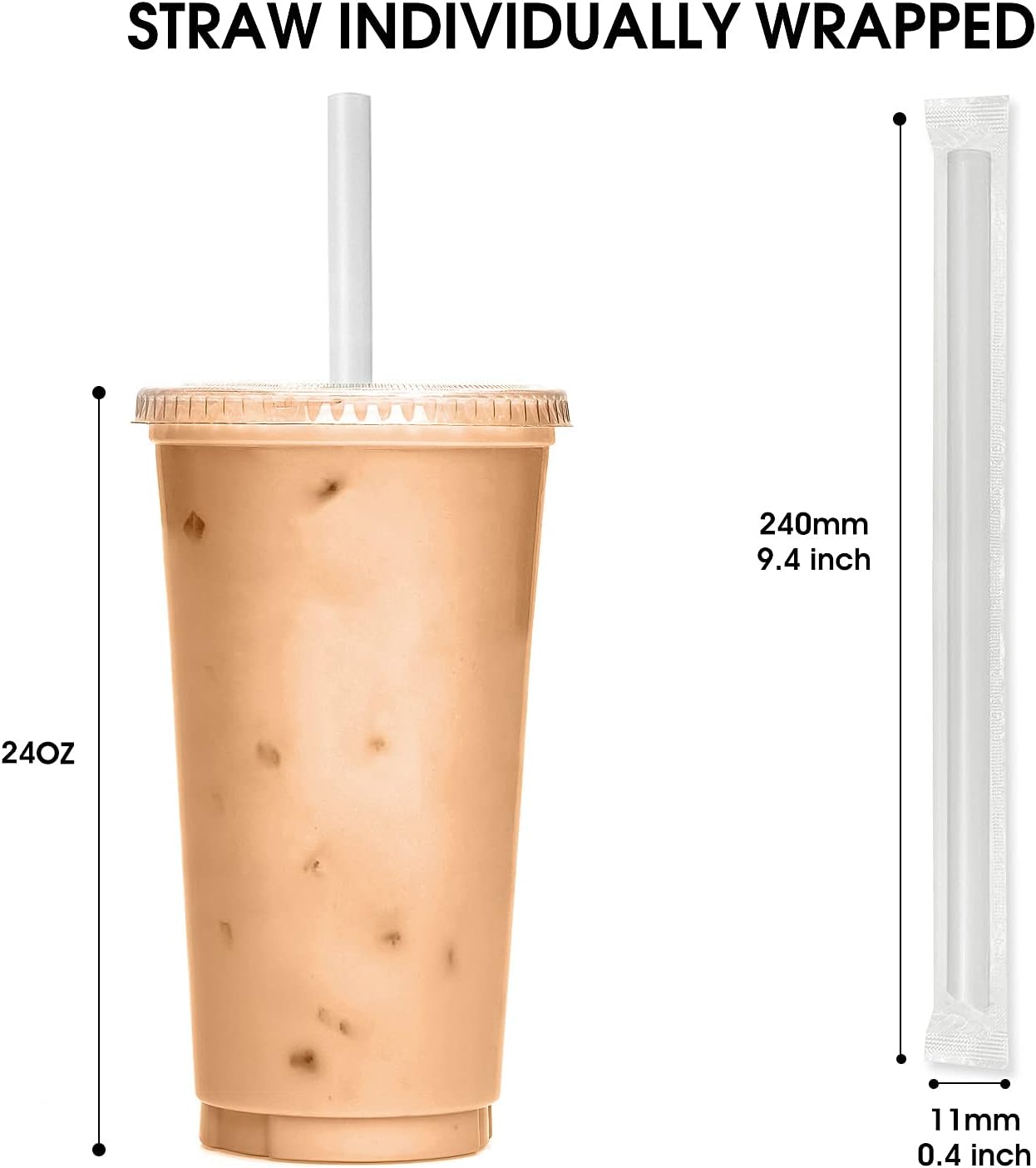 400 Pcs Clear Boba Straws Jumbo Smoothie Straws,Individually Wrapped Disposable Plastic Large Wide-mouthed Milkshake Drinking Straws (0.43" Wide X 9.45" Long)