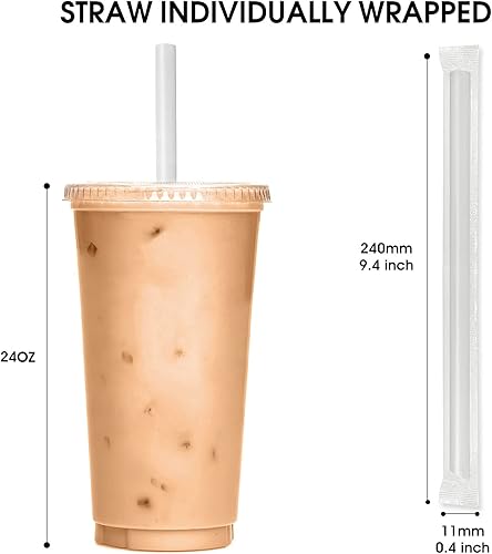 Vista 2 de 400 pajitas Boba transparentes jumbo, pajitas de batido de plástico desechables envueltas individualmente, pajitas grandes de boca ancha