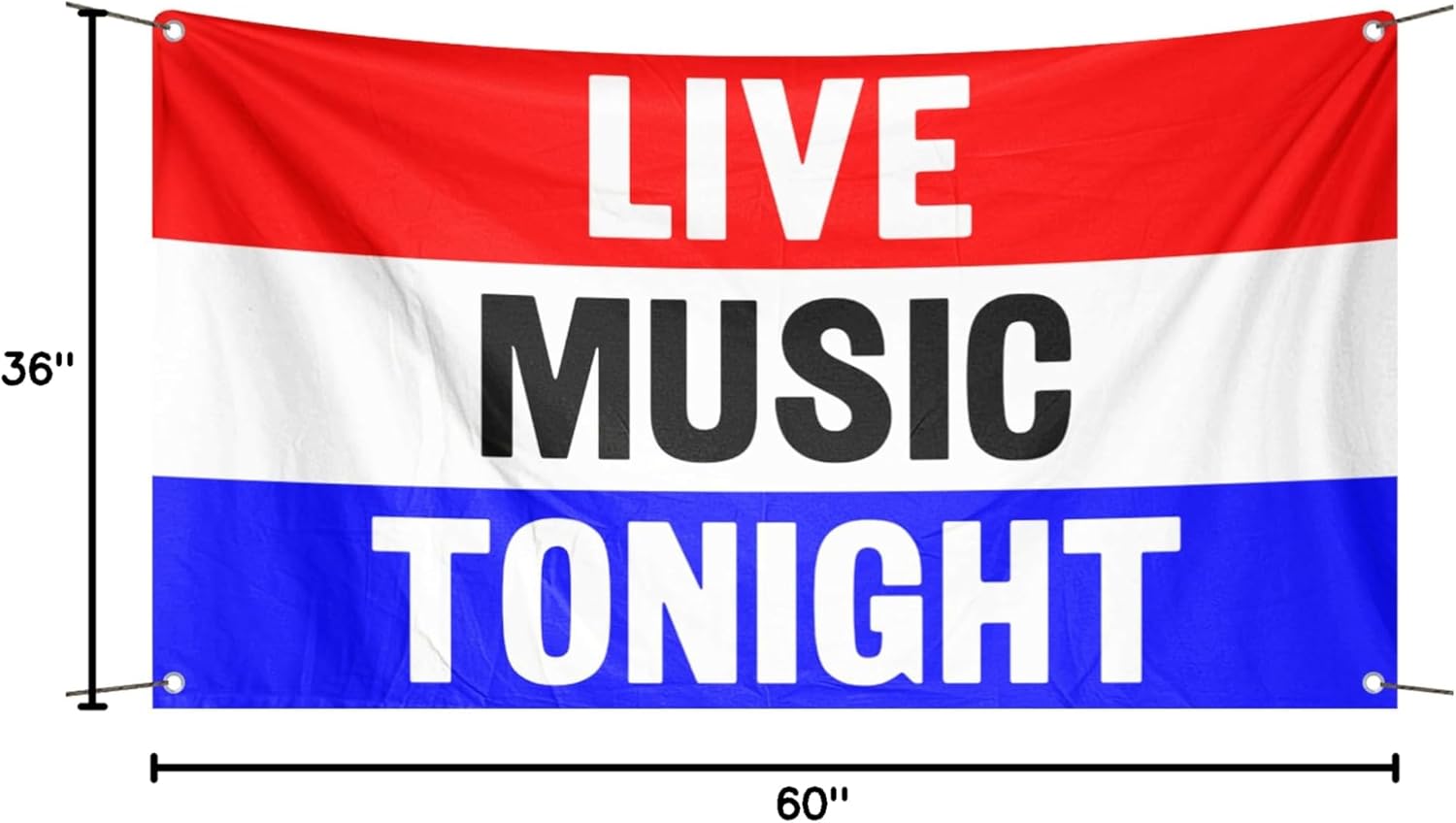 Live Music Tonight Business Advertisement Banner - 3x5 ft High-Durability Polyester Fade-Resistant, Weatherproof Outdoor/Indoor Flag