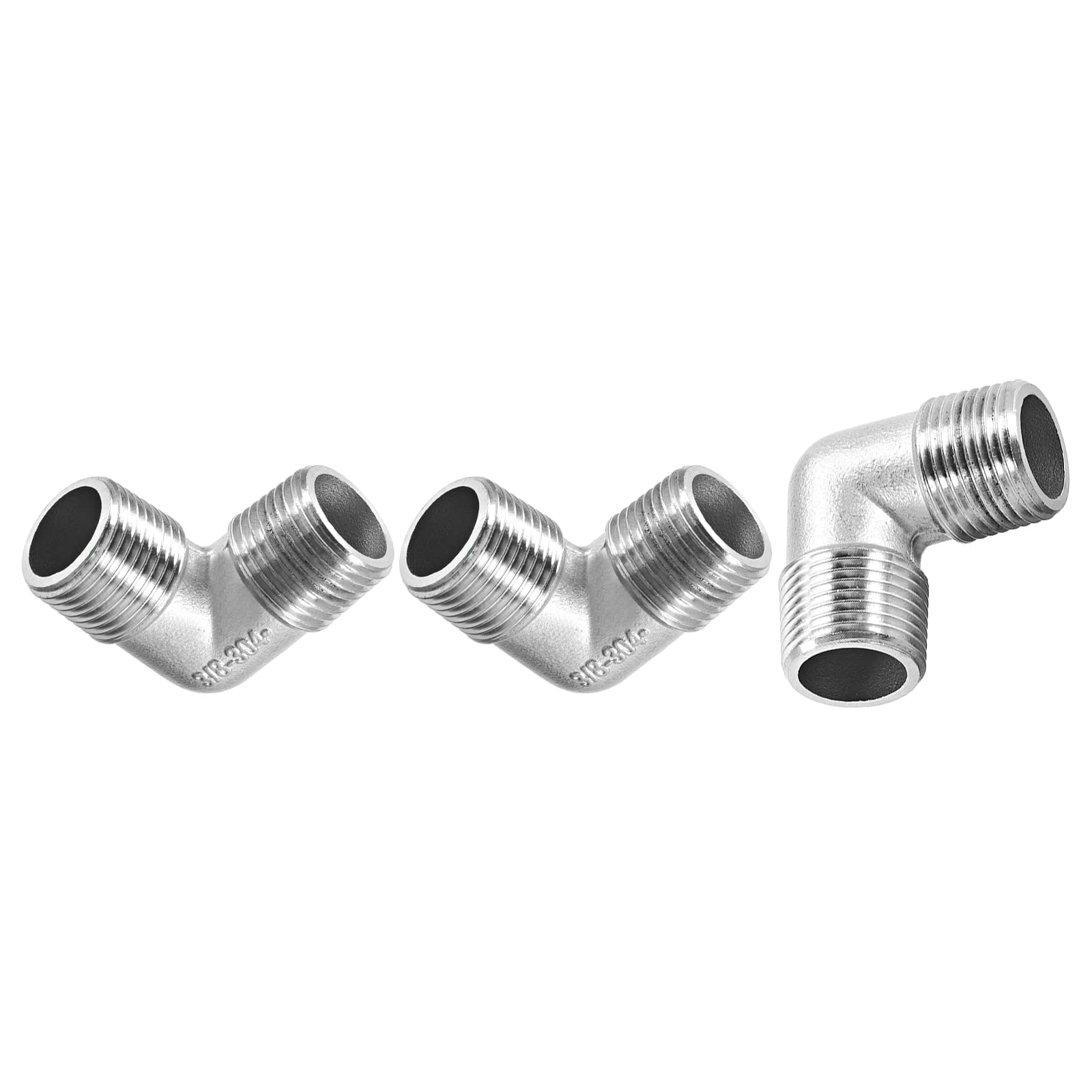 DTGN 3/8BSPT x 3/8BSPT(Male x Male) 90 Degree Pipe Fitting - 3Pack - Good for Water Pipe System - 304 Stainless Steel Elbow Fittings - Silver Tone