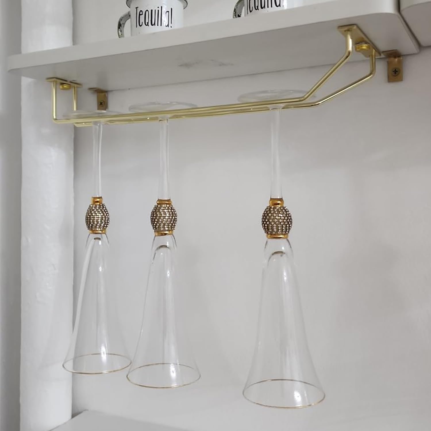 Gold Wine Glass Rack - Under Cabinet Holder -3