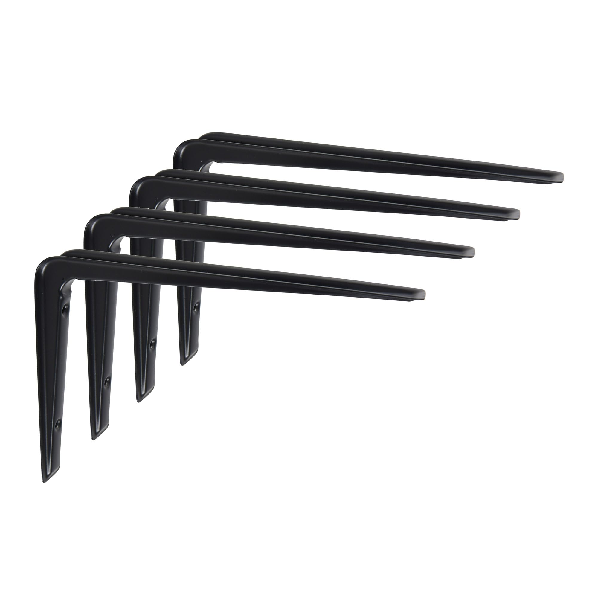 Pluto Black Metal Steel Shelf Support Wall Brackets 120mm x 170mm x 25mm (Black - 120mm x 170mm, 4, Pack)
