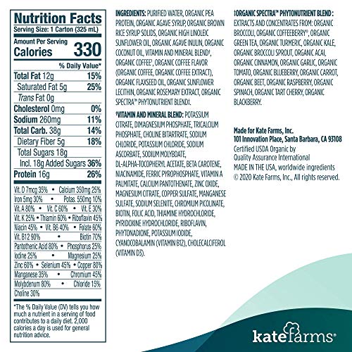 Kate Farms Organic Vegan Plant Based Nutrition Shake, Coffee, 16G Of Protein, 27 Vitamins And Minerals, Meal Replacement Drinks, Protein Shake, Gluten Free, Non-Gmo, 11 Fl Oz (Pack Of 12) #TOP5