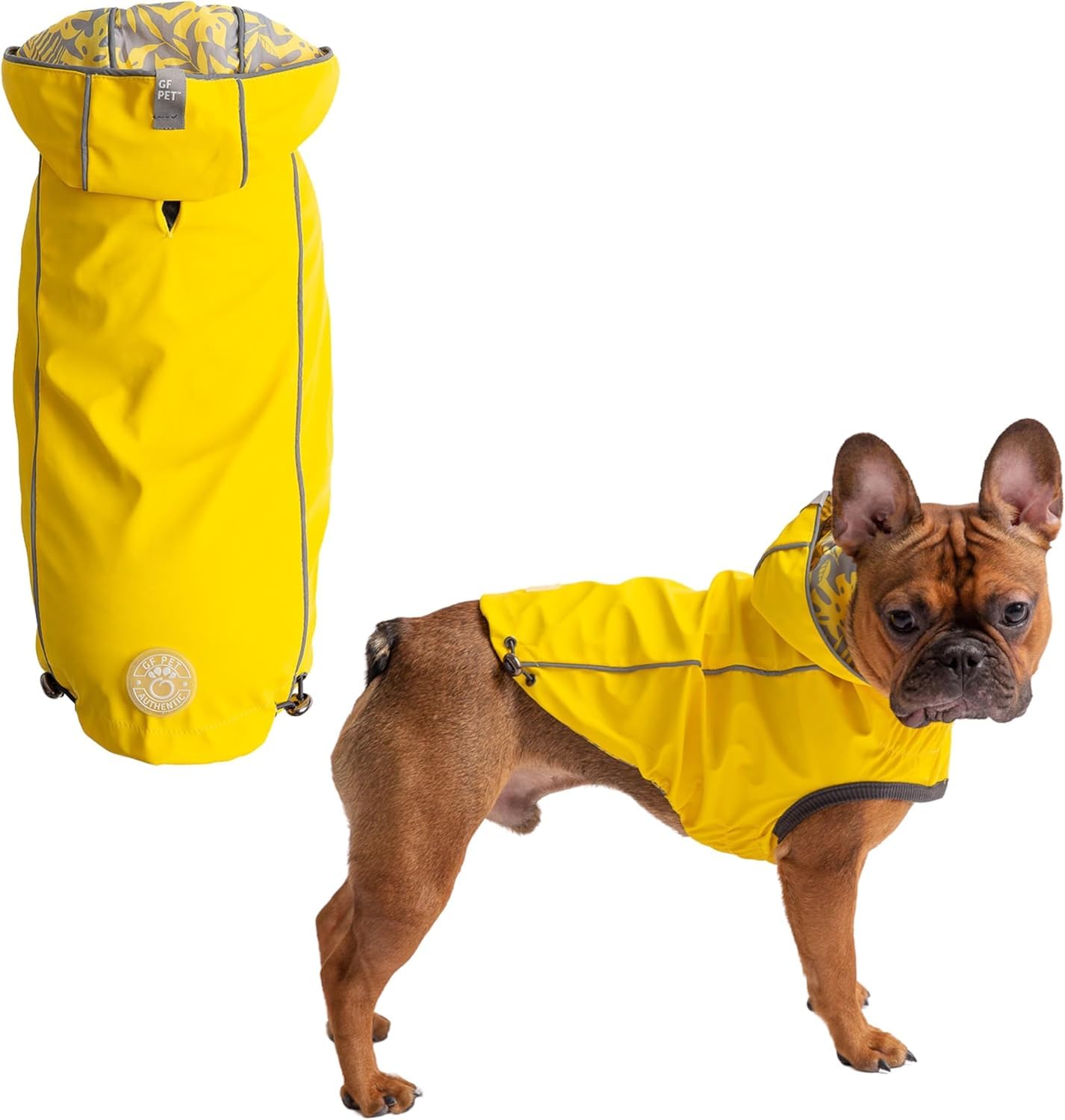 GF PET Reversible Elasto-Fit Raincoat for Dogs - Waterproof Lightweight Pet Rain Jacket - Reflective Safety Design - Comfortable, Easy On & Off - M, Yellow