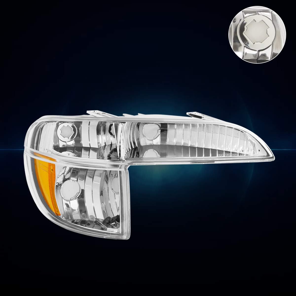 Chrome Housing Front Bumper Lights+Amber Corner Signal Lamps Compatible with 95-01 Ford Explorer/97 Mercury Mountaineer