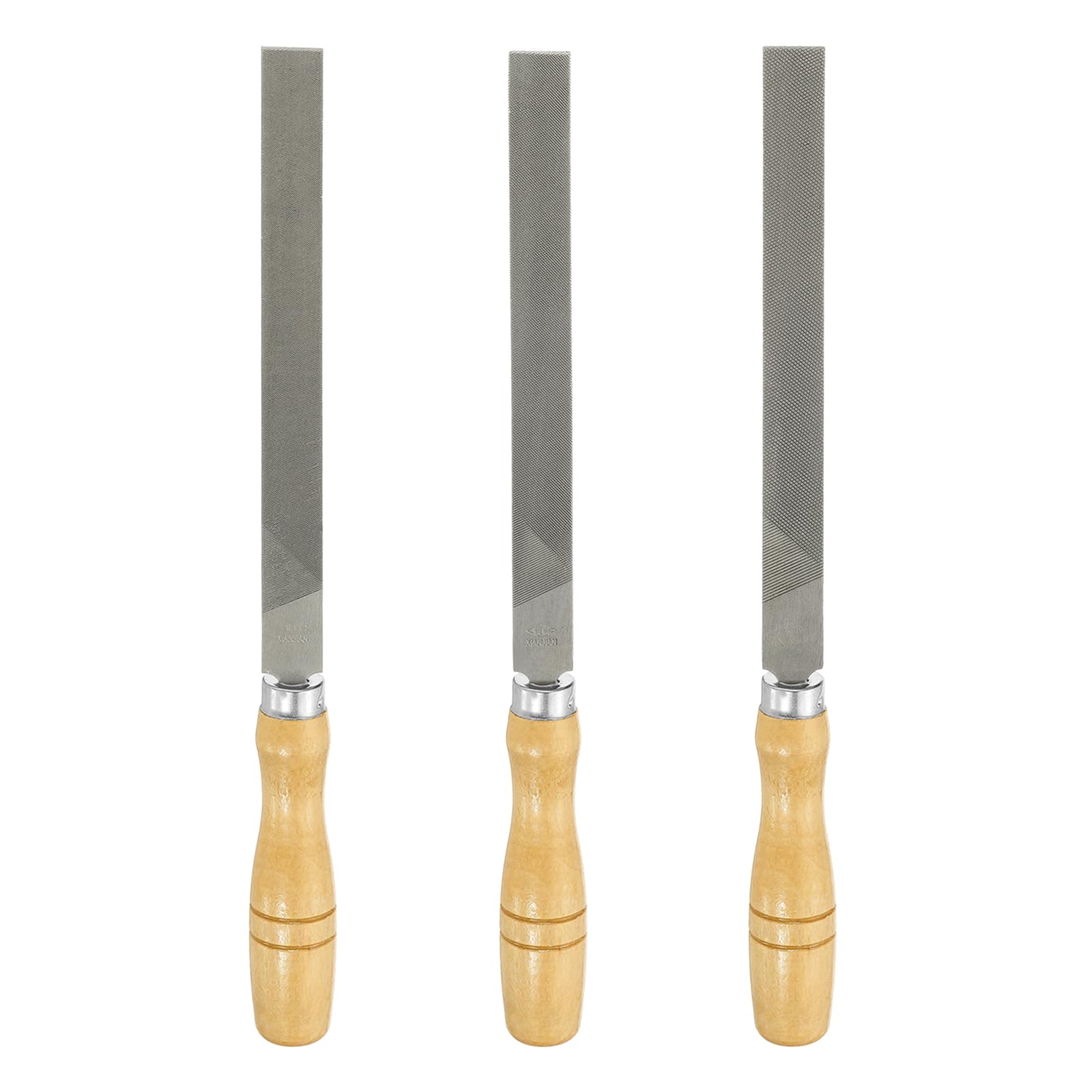 sourcing map 3pcs Flat Cut File 8" Double Cut Teeth High Carbon Steel Hand Rasp File with Wood Handle for Metal Wood Deburring Removing