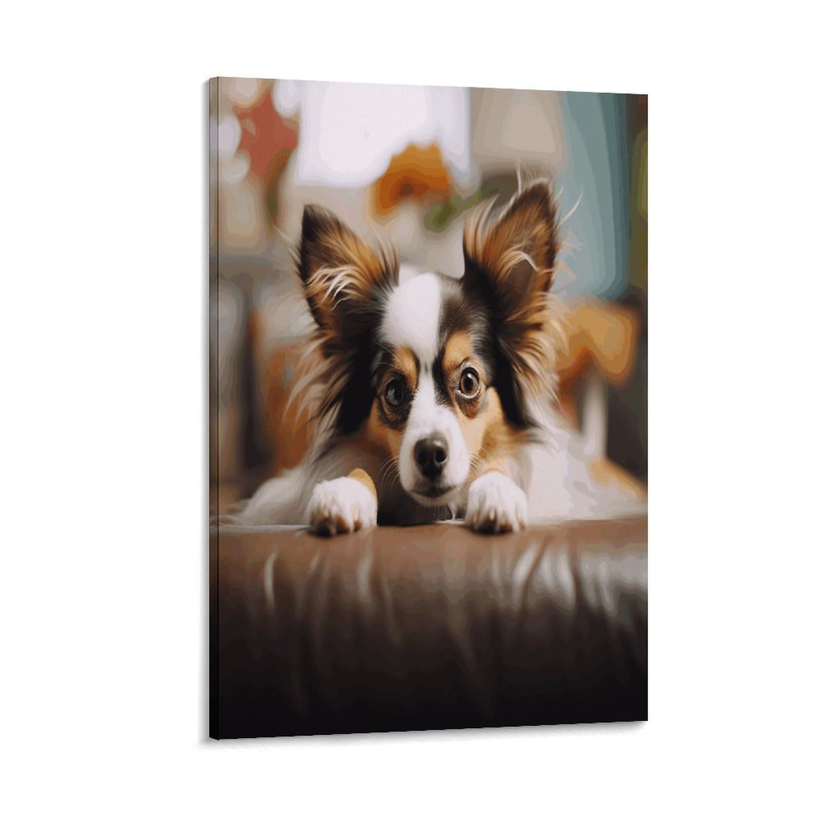 Papillon Lying on Tummy Canvas Wall Art on Canvas Prints Artwork Exquisite Decor Artwork Hang Wall Picture Hangable Decor Painting Picture Printed Poster Art for Home Decor 16x24inch(40x60cm)