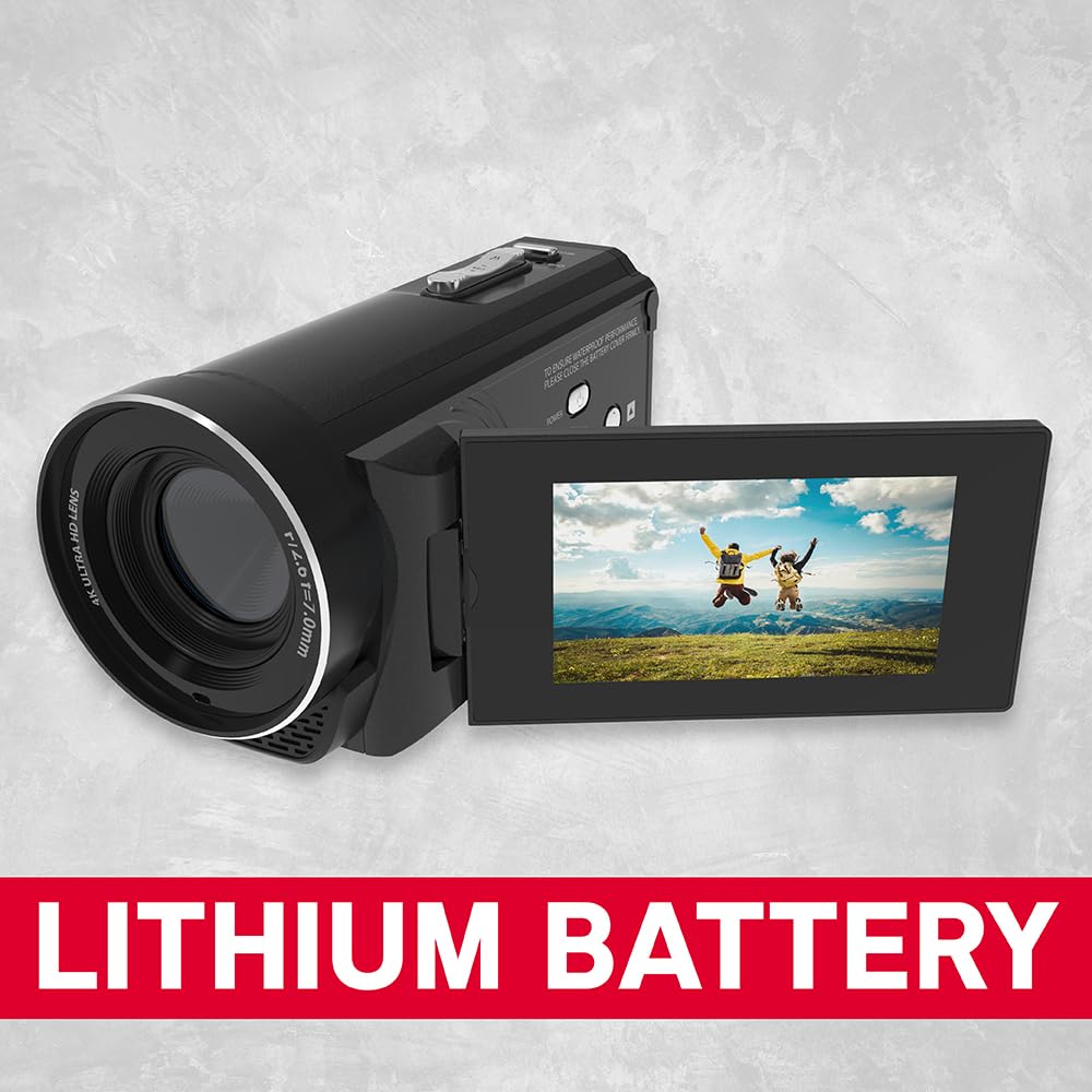 AgfaPhoto - Videocámara - Realimove CC4000W - 4K, Pantalla LCD IPS Articulada de 3", Zoom Digital 18X, Resistente al Agua hasta 5M, Estabilización Electrónica, Batería de Litio – Negro