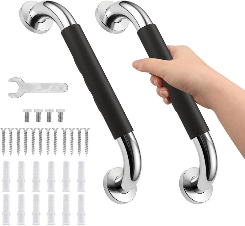 2 Pack Grab Bar Rail Anti-Slip Bathroom Shower Grab Bars for Seniors Elderly Wall 12inch Stainless Steel Safety Handicap Handle Bath Bathtub Toilet Rail