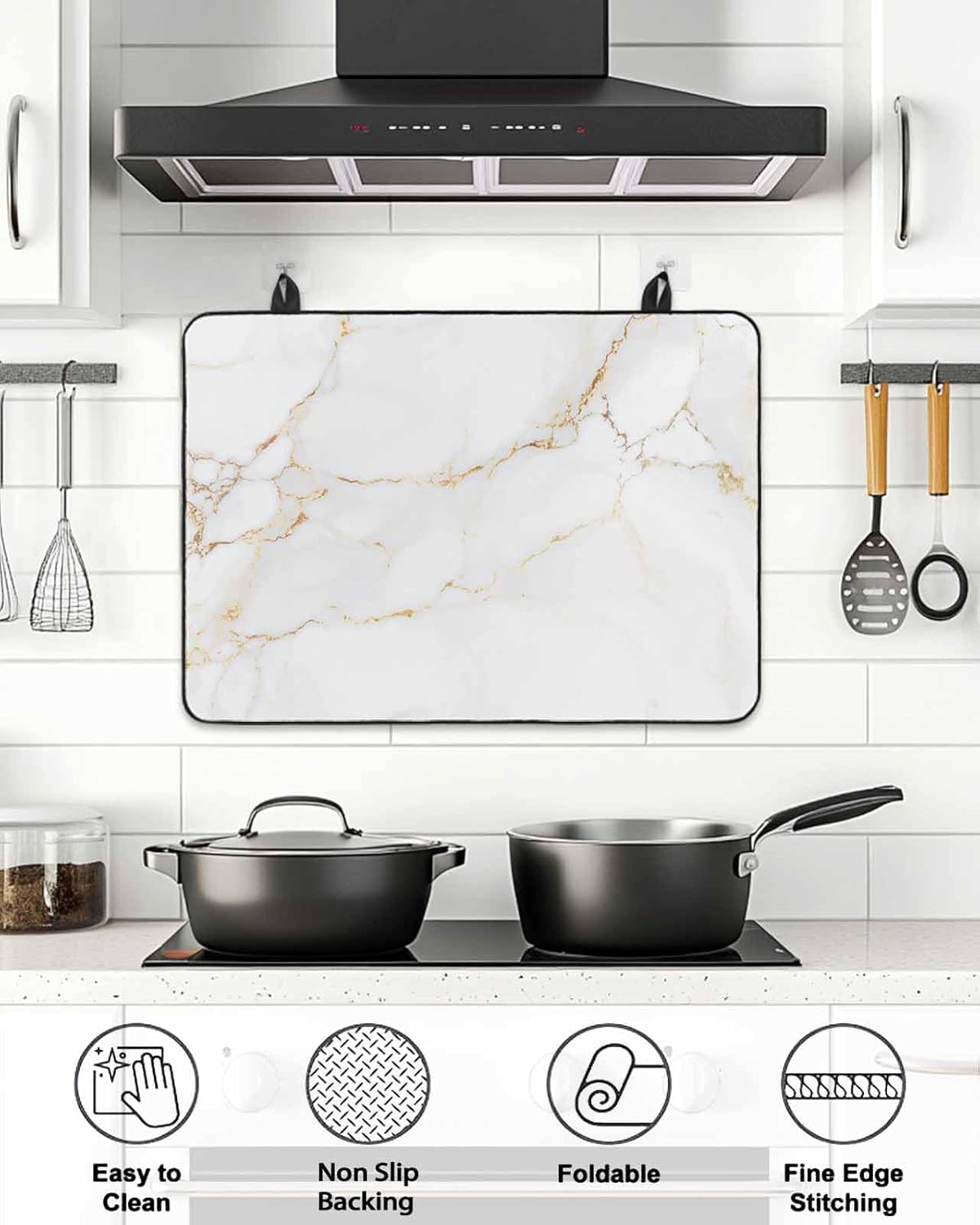 Stove Top Cover White Marble Texture Stove Cover for Electric Stove Top Abstract Ink Golden Cracked Glass Cooktop Covers Anti-Slip Mat Heat Resistant Countertop Protector Kitchen Decor 28.5"x20.5"