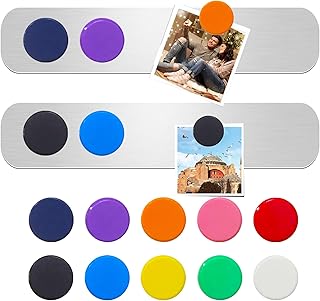 Stainless Iron Strips Bulletin Bar Board Adhesive Frameless Magnetic Bulletin Bar Strip with 10 Pieces Colorful Magnets and 8 Pcs Adhesive Tape, Memo Strip for School Office 2Pcs