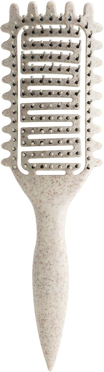 Curl Defining Brush for Curly Hair, Vented Detangling Hair Brush for Wet and Dry Styling, Curved Brush for Shaping and Smoothing Curl Clumps, Lightweight Hair Brush （Beige）
