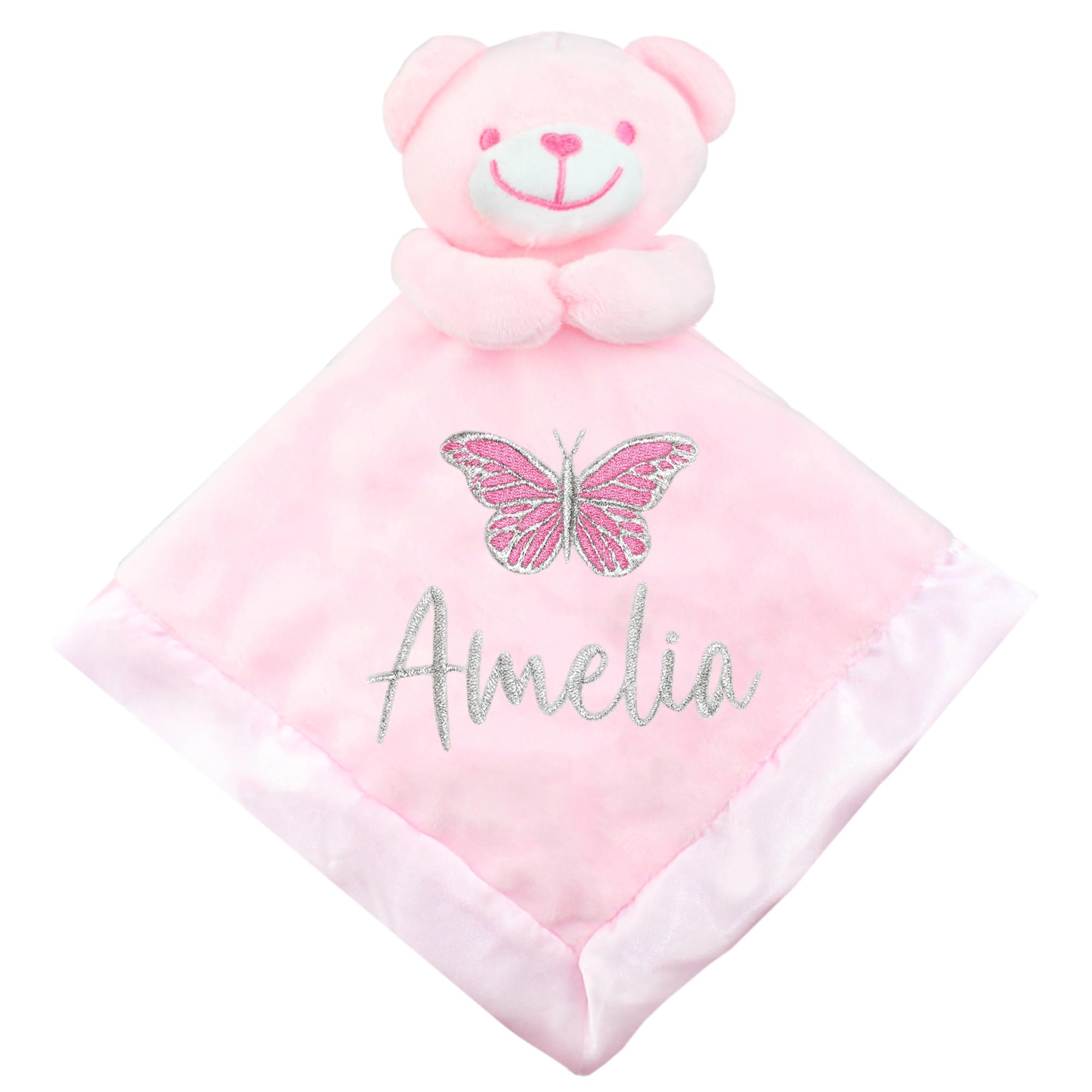 Teddyt's Women's Pink Personalised Baby Girl's Butterfly Sparkle Embroidered Comforter Blanket