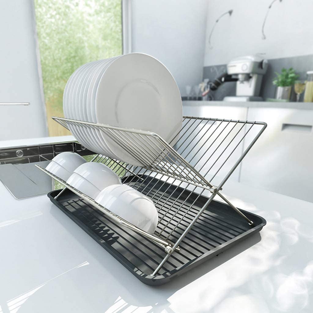 Metal Dish Rack Kitchen Folding Dish Rack Drying Rack Utensil Drainer Plate Storage Holder Plate Flatware Dish Rack
