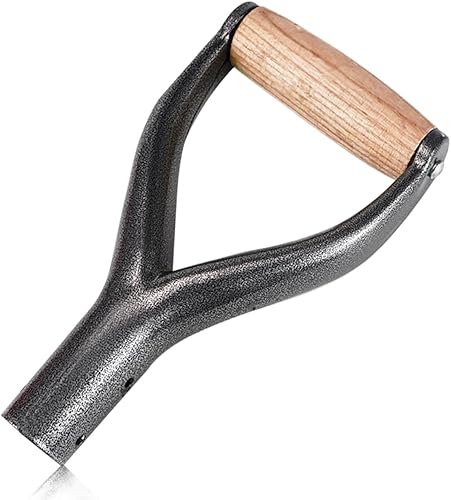 Mango de agarre en Y de 1.2 in de diámetro interior, mango de repuesto de pala de metal, manijas de accesorios de jardín con agarre de madera para