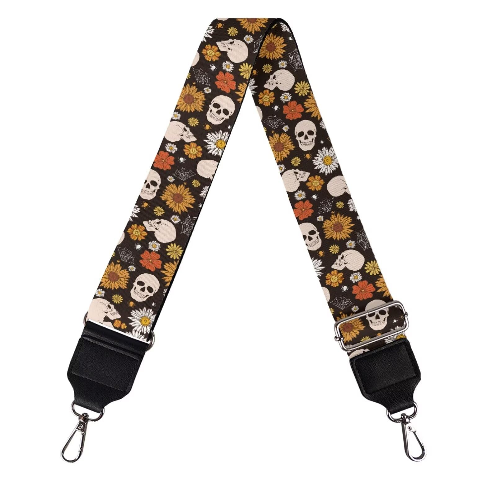 Coldinair Skull Luggage Strap Replacement Wide Bag Strap,Hippie Flower Guitar Strap for Purses Crossbody, Easy to Install Purse Making Supplies