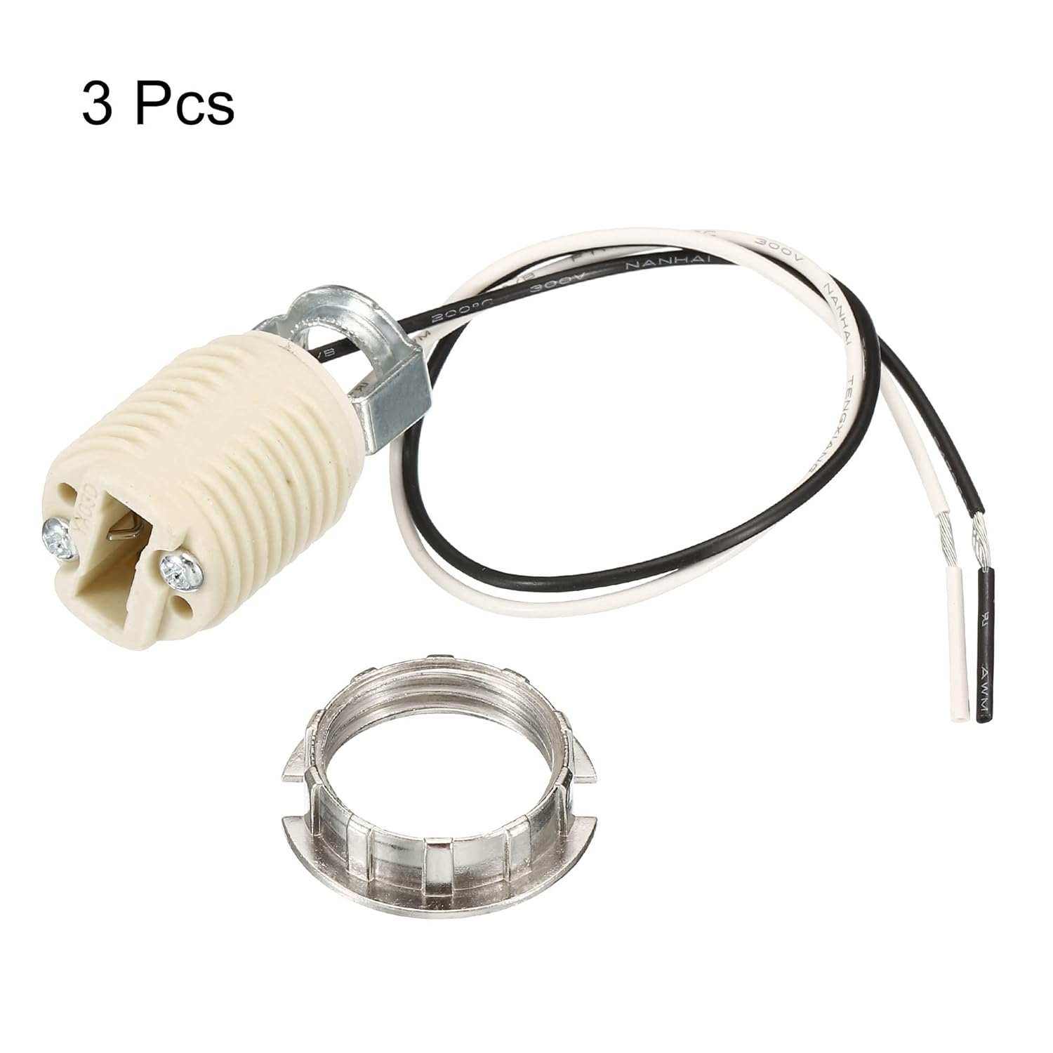PATIKIL G9 Light Base Socket Kit, 3 Pack 10 Inch Long Wire Lead Ceramic Lamp Holder Base with Socket Ring Removal Tool, White