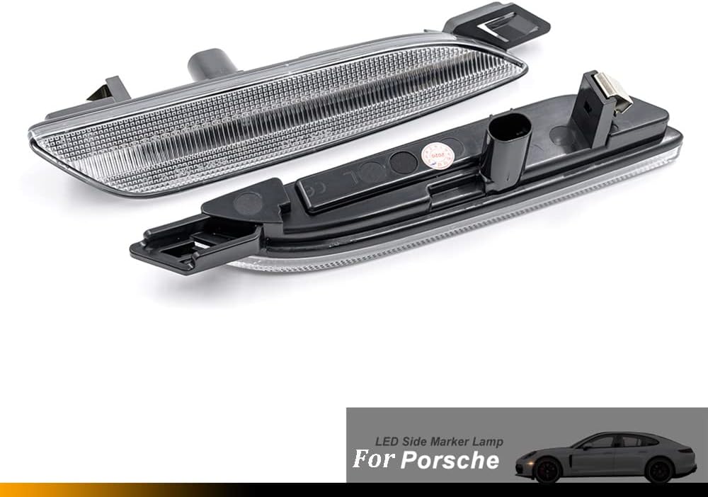 Clear Lens Amber Full LED Bumper Side Marker Light Kit Compatible With 2014-2016 Porsche Panamera Replace OEM Front Sidemarker Lamps