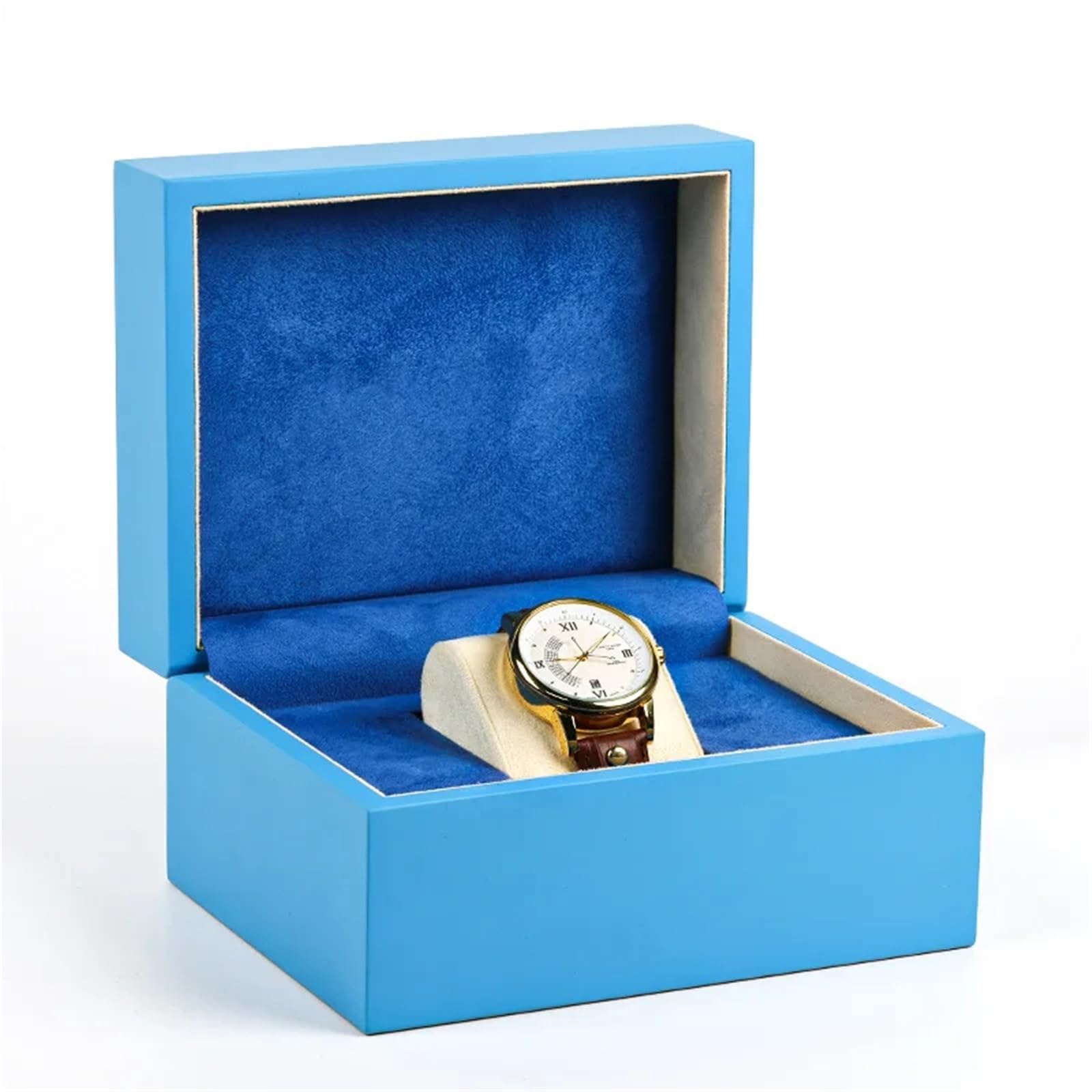 Porta Orologi Legno Scatola for orologi da uomo in legno nero opaco | Espositore for imballaggio for una persona con velluto grigio