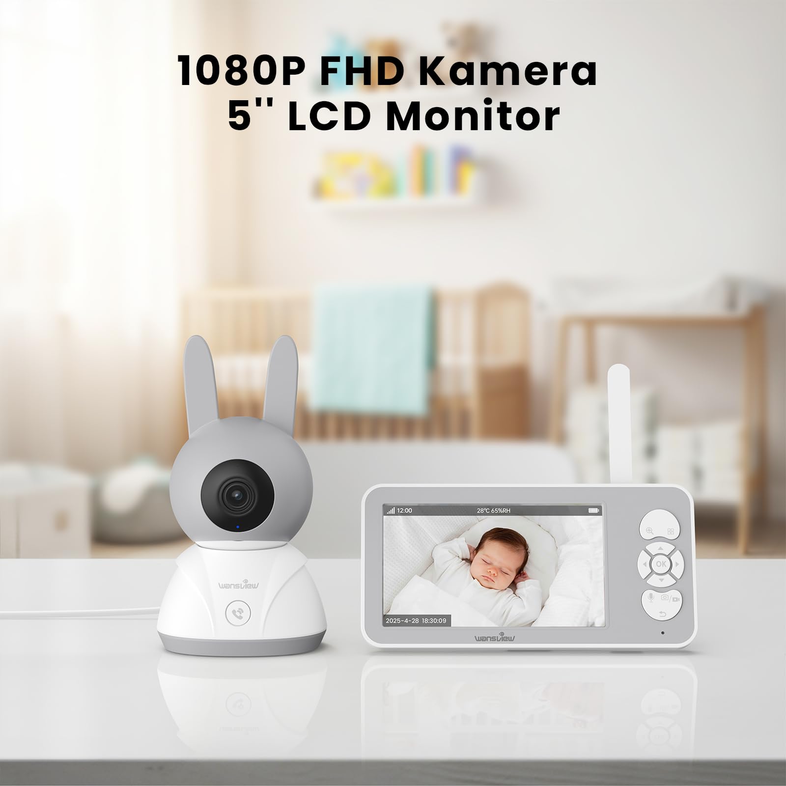 wansview Babyphone mit Kamera 2,4/5 GHz WLAN- 5" 1080P Video babyfone mit App, Baby Camera mit IR Nachtsicht, Automatische Verfolgung, Zwei-Weg-Audio, Temperatur- und Bewegungs-/Geräuscherkennung